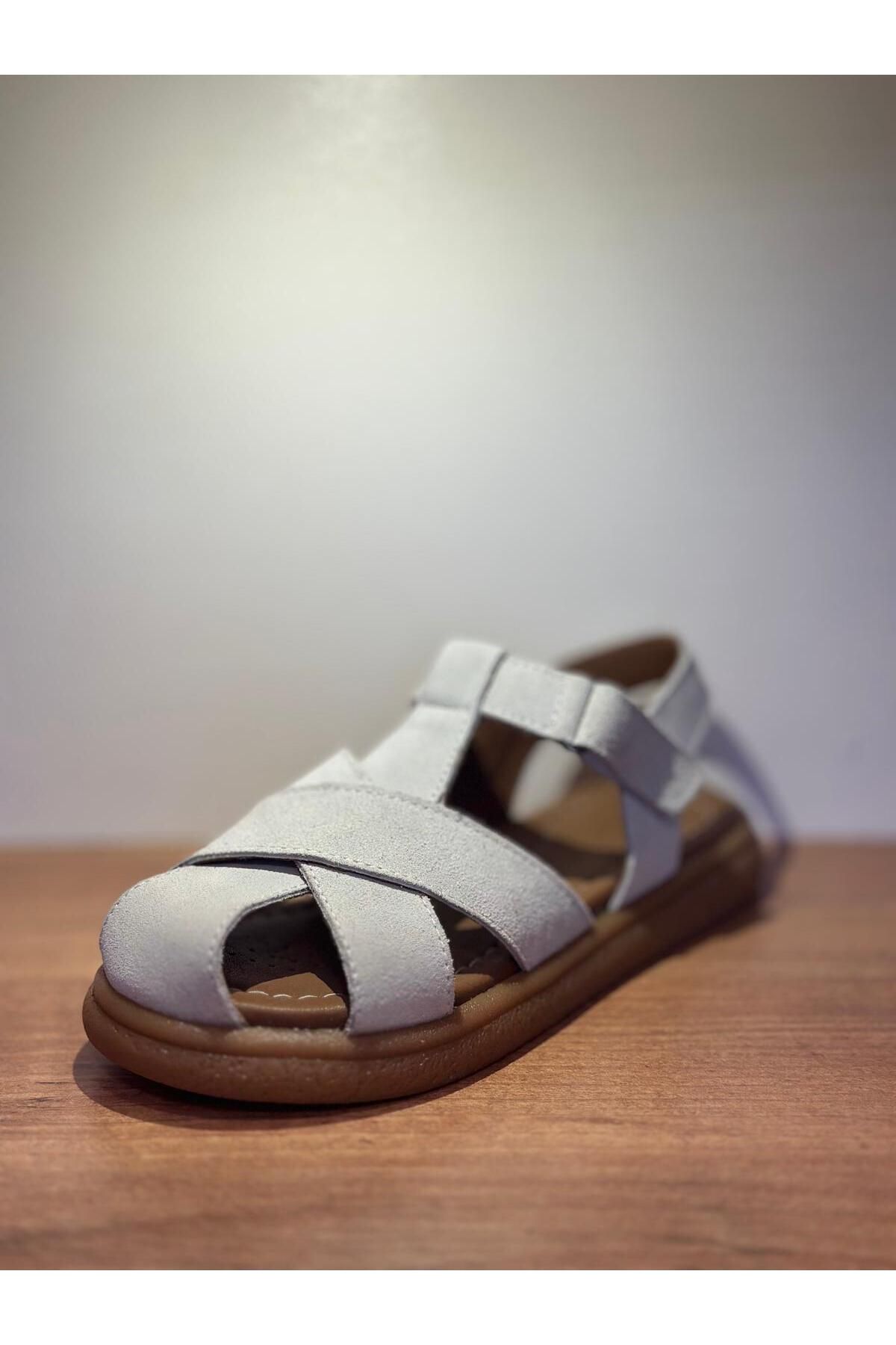 Seon Sandals - Kız Çocuk Süet Beyaz Sandalet