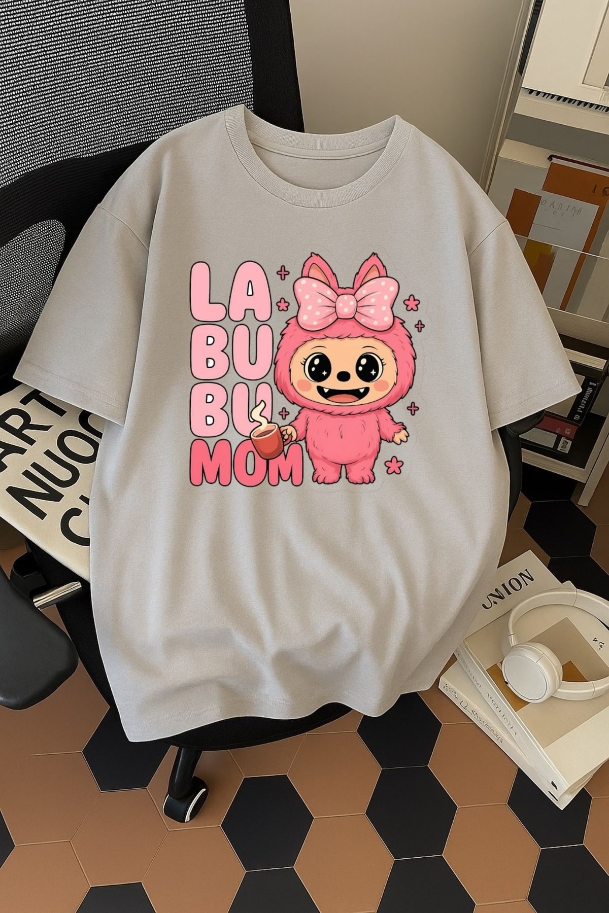 SOHR Unisex Erkek/Kadın Labubu Mom Renkli Baskılı Oversize Pamuklu T-Shirt