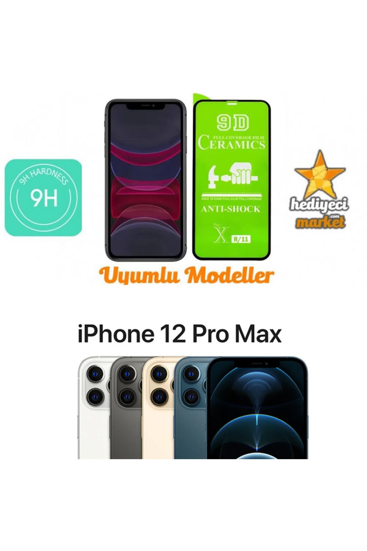Etech Iphone 12 PRO MAX Seramik Siyah Şeffaf HD 9H Nano Tam Ekran Koruyucu
