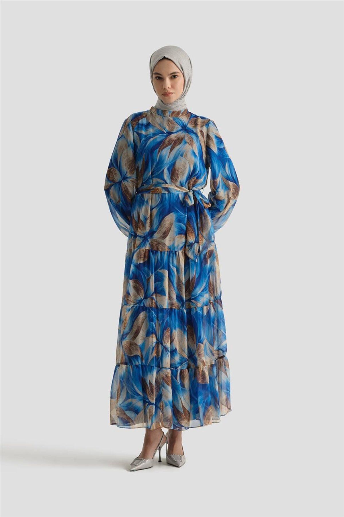 Armine Desenli Elbise 25YD4022 Saks