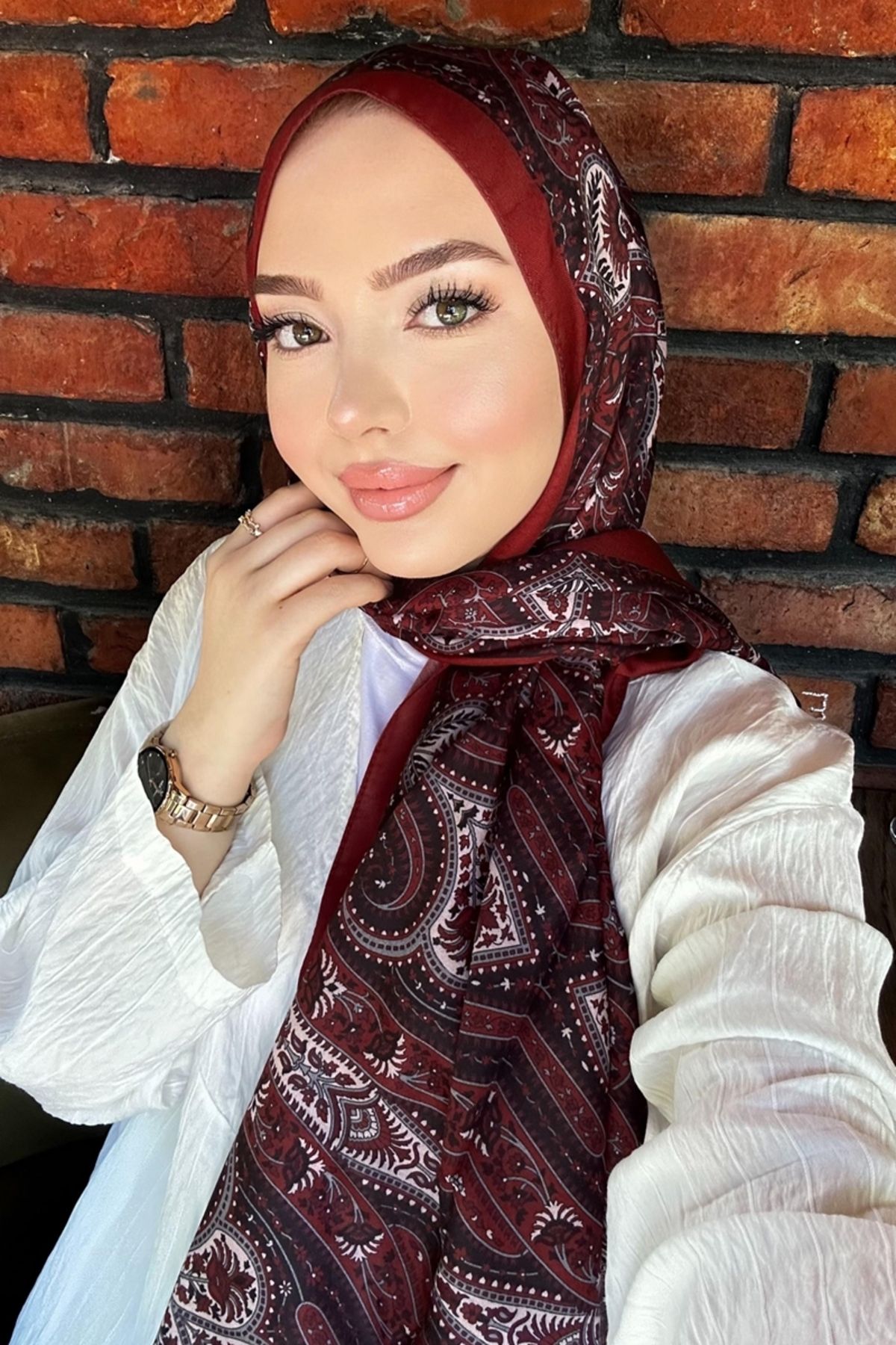 Modaselvim Retro Desenli Soft Şal Serisi 705ART1138 Bordo