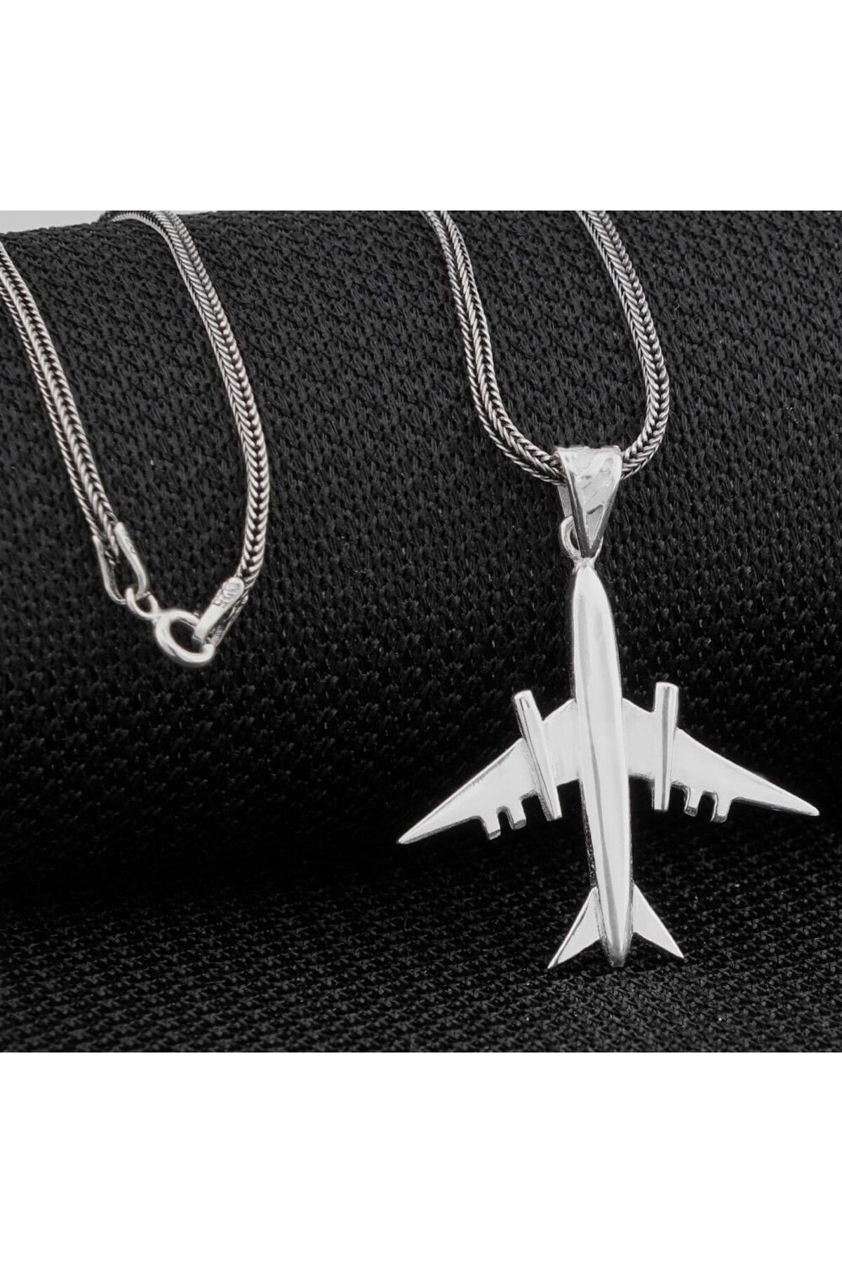 shop Uçak Tsarımlı 925 Ayar Gümüş Erkek Kolye
