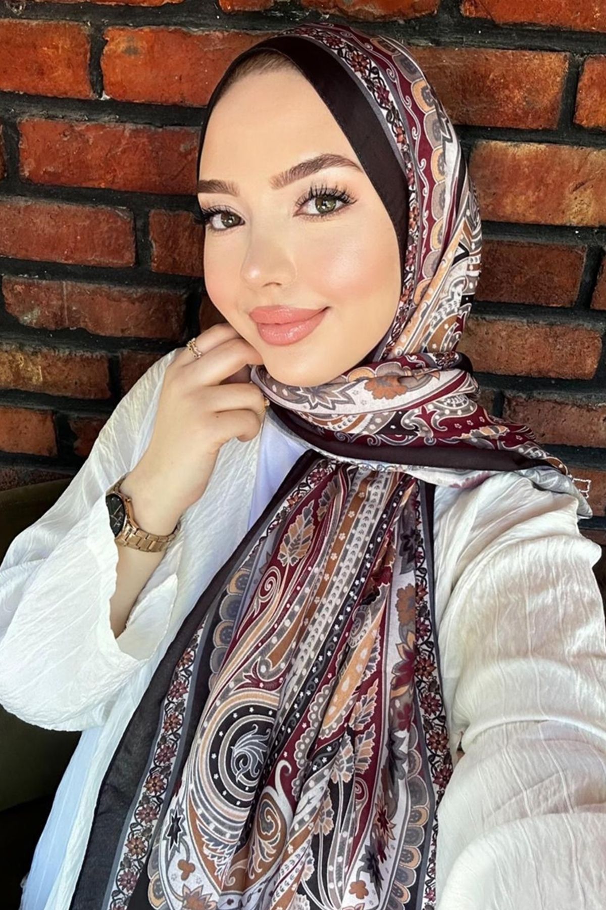 Modaselvim Etnik Desen Soft Şal Serisi 704ART1138 Siyah&Bordo