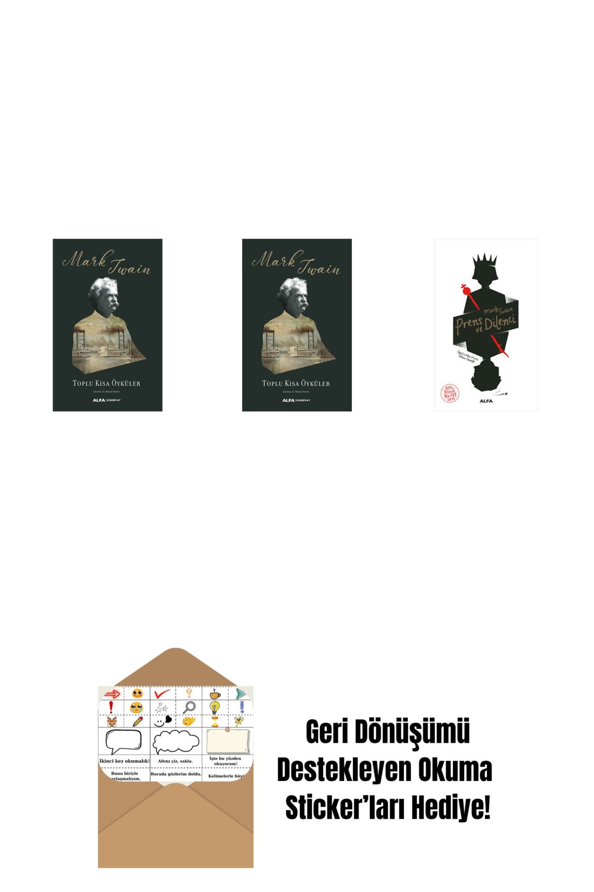 Alfa Yayınları Toplu Kısa Öyküler + Toplu Kısa Öyküler (Ciltli) + Prens ve Dilenci + Okuma Sticker'ları