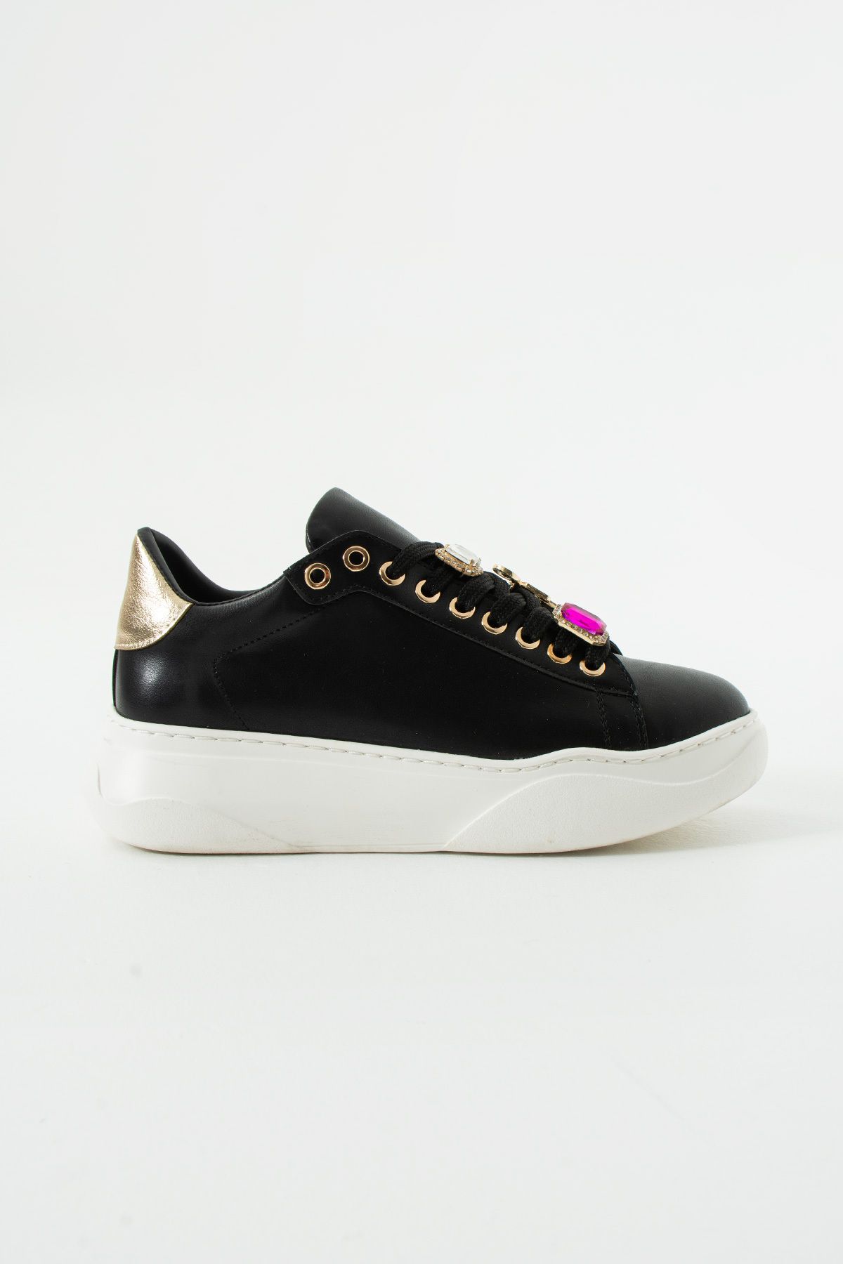 Siena Shoes Tema Kadın Taş Aksesuarlı Bağcıklı Sneaker Siyah