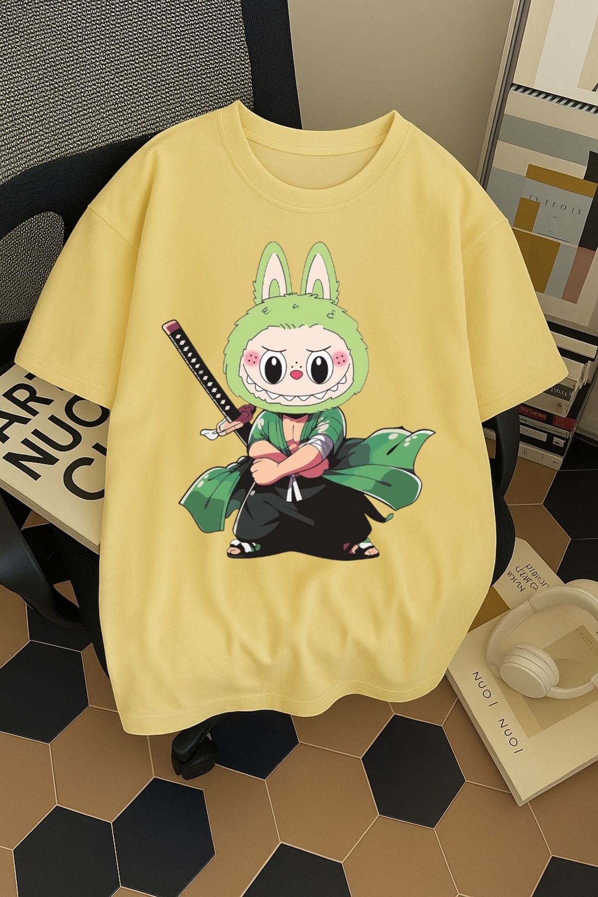 SOHR Unisex Erkek/Kadın Zoro Labubu Renkli Baskılı Oversize Pamuklu T-Shirt