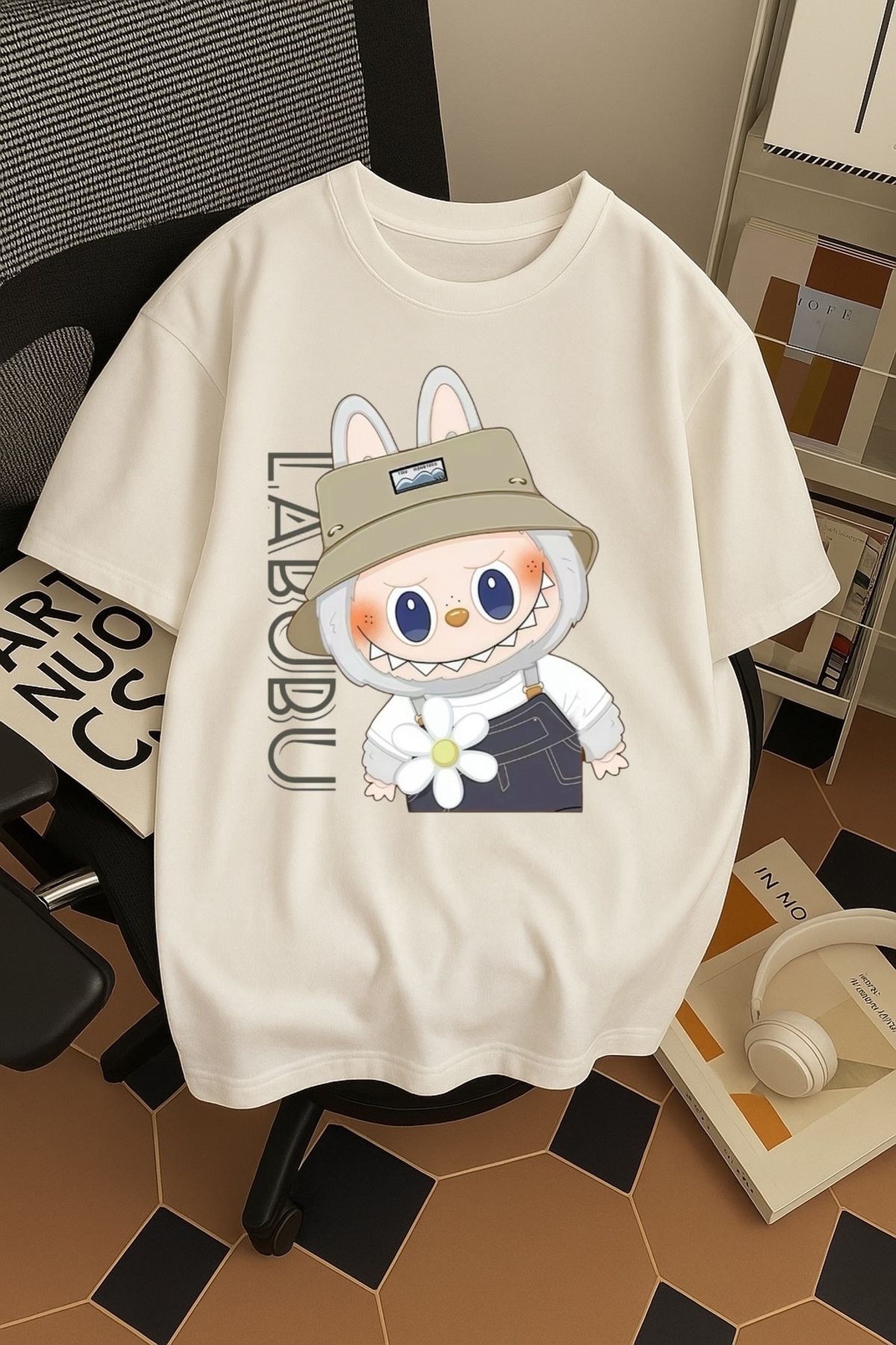 SOHR Unisex Erkek/Kadın Labubu Renkli Baskılı Oversize Pamuklu T-Shirt