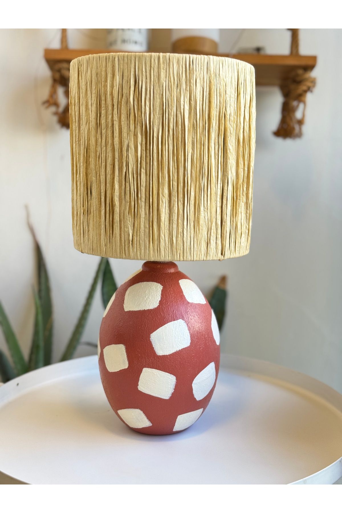 Candlebeedesign Krem Başlıklı Kiremit Rengi Seramik Abajur