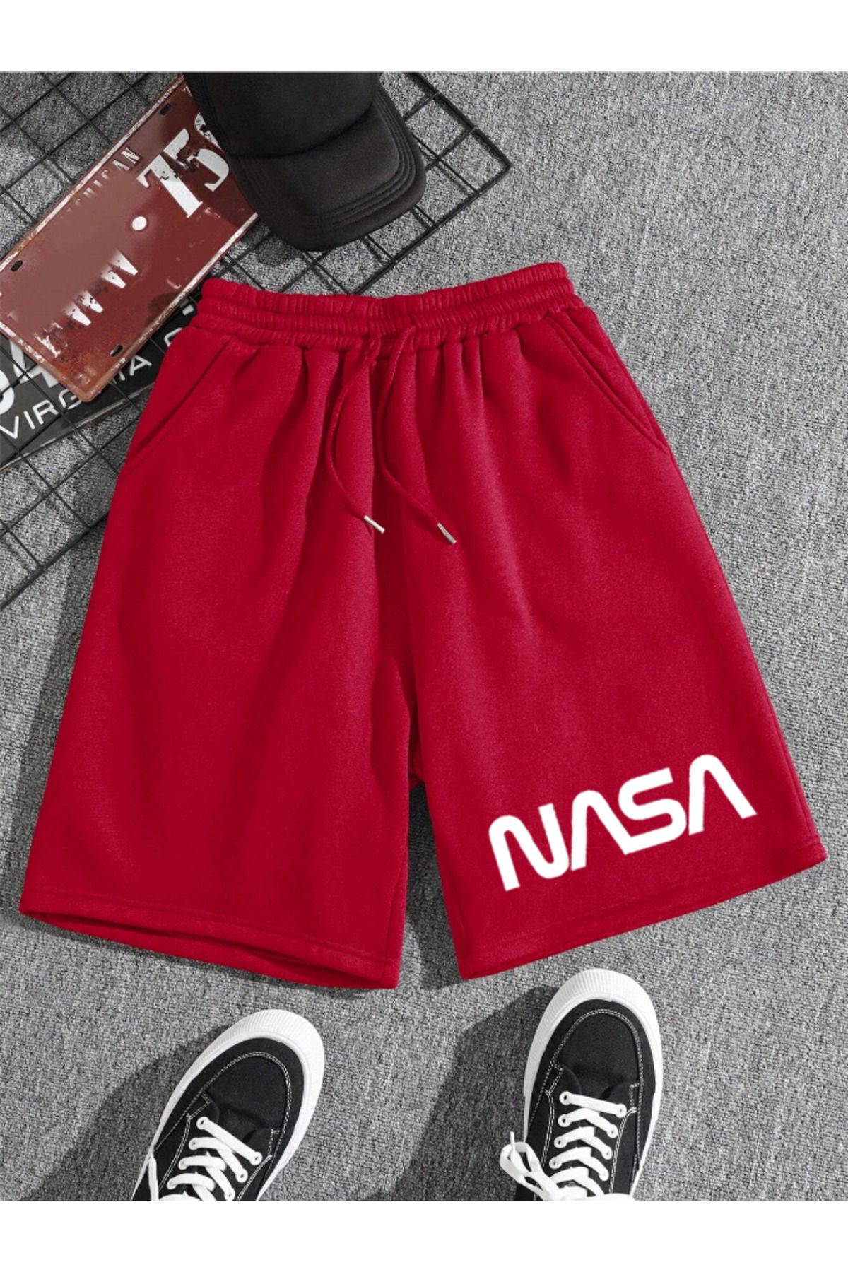 COHERENT Unisex Kadın/Erkek Nasa Özel Baskılı Renkli Kısa Penye Şort Shorts