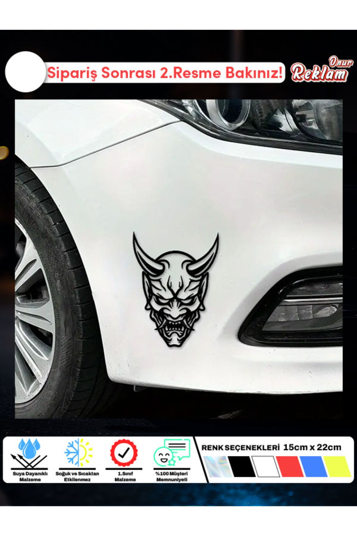 Onur Reklam Oni Maskesi Tasarımlı Araç Stickerı – Suya Dayanıklı Japon Temalı Çıkartma (15x22 cm)