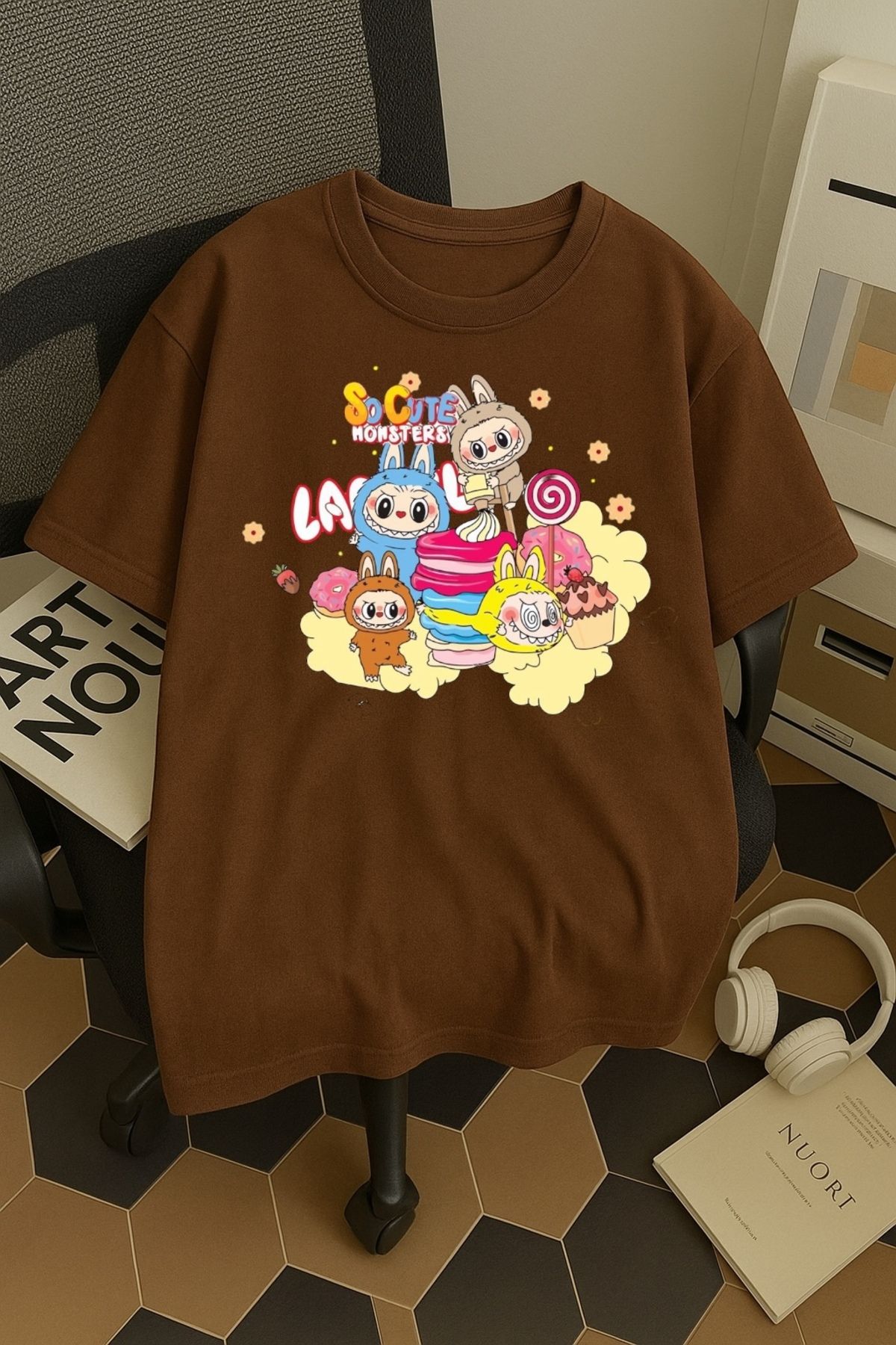 SOHR Unisex Erkek/Kadın Labubu So Cute Renkli Baskılı Oversize Pamuklu T-Shirt