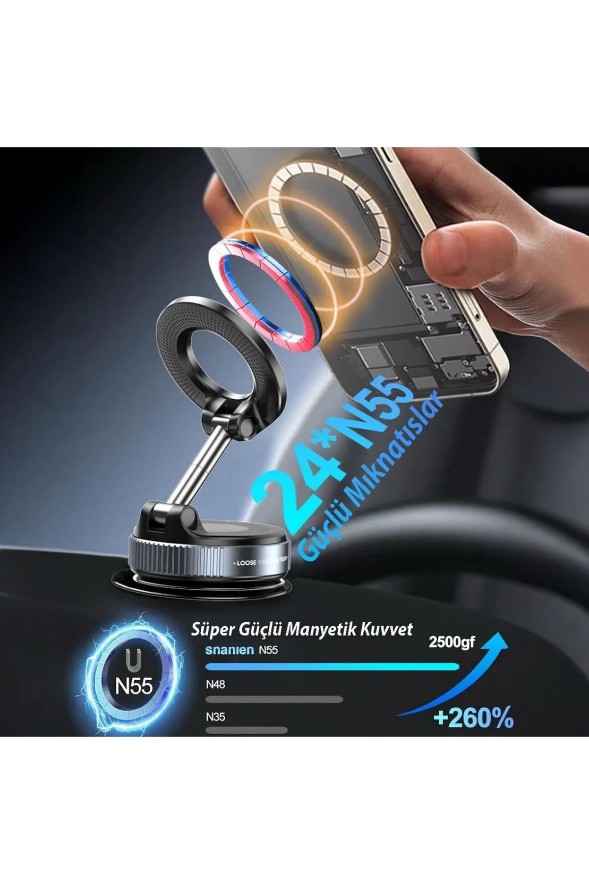 GİFTHANE Vakumlu Manyetik Araç İçi Telefon Tutucu 360° Dönebilen