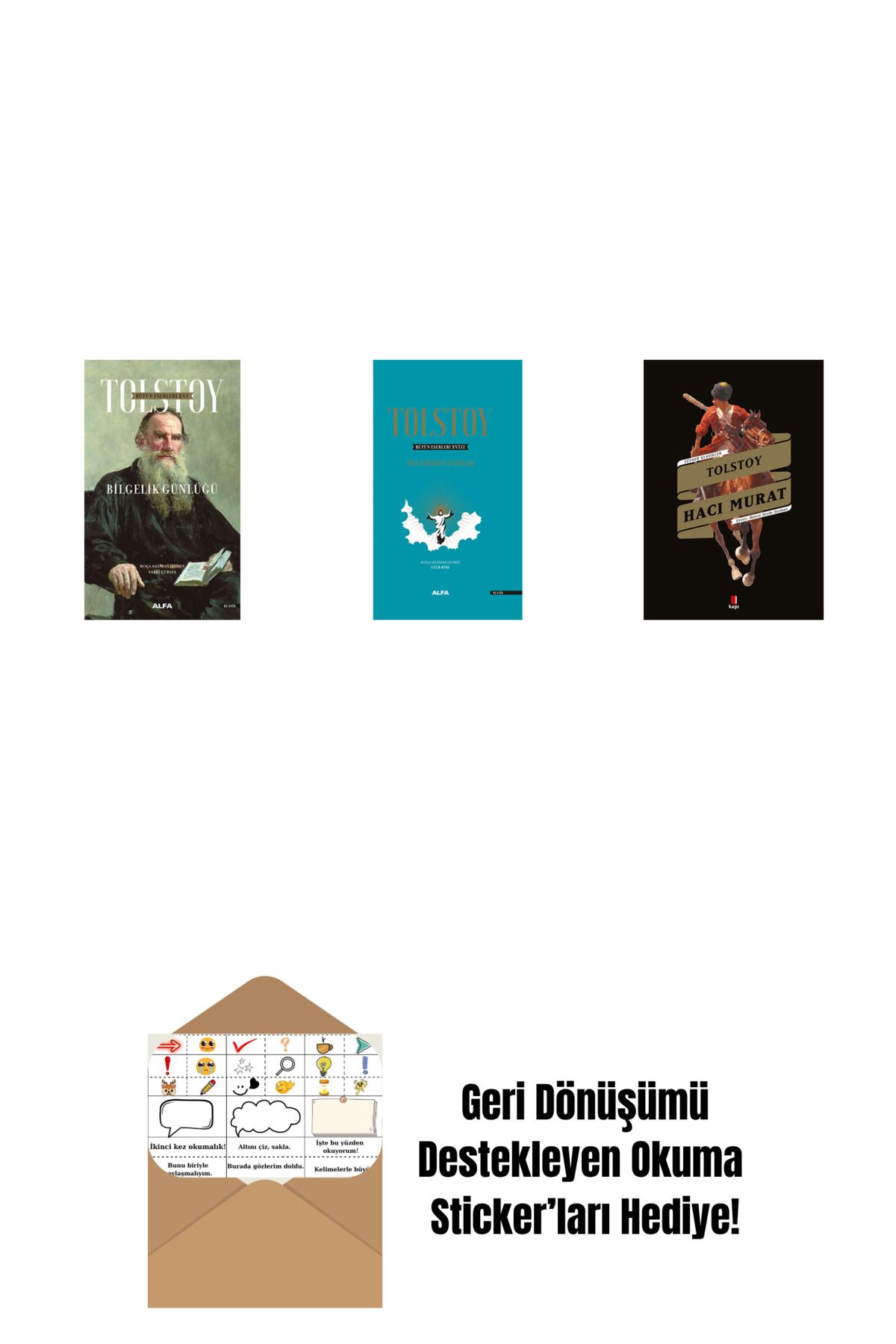 Alfa Yayınları Tolstoy Bütün Eserleri 16 + Tolstoy Bütün Eserleri 18 (Ciltli) + Hacı Murat + Okuma Sticker'ları