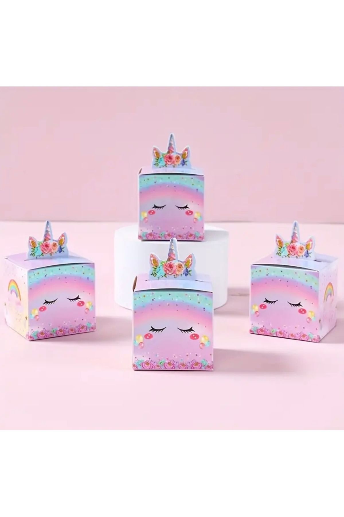Kutumania 24 Adet Pembe Renkli Unicorn Desenli Doğum Günü ve Baby Shower Hediyelik Şeker ve Çikolata Kutuları