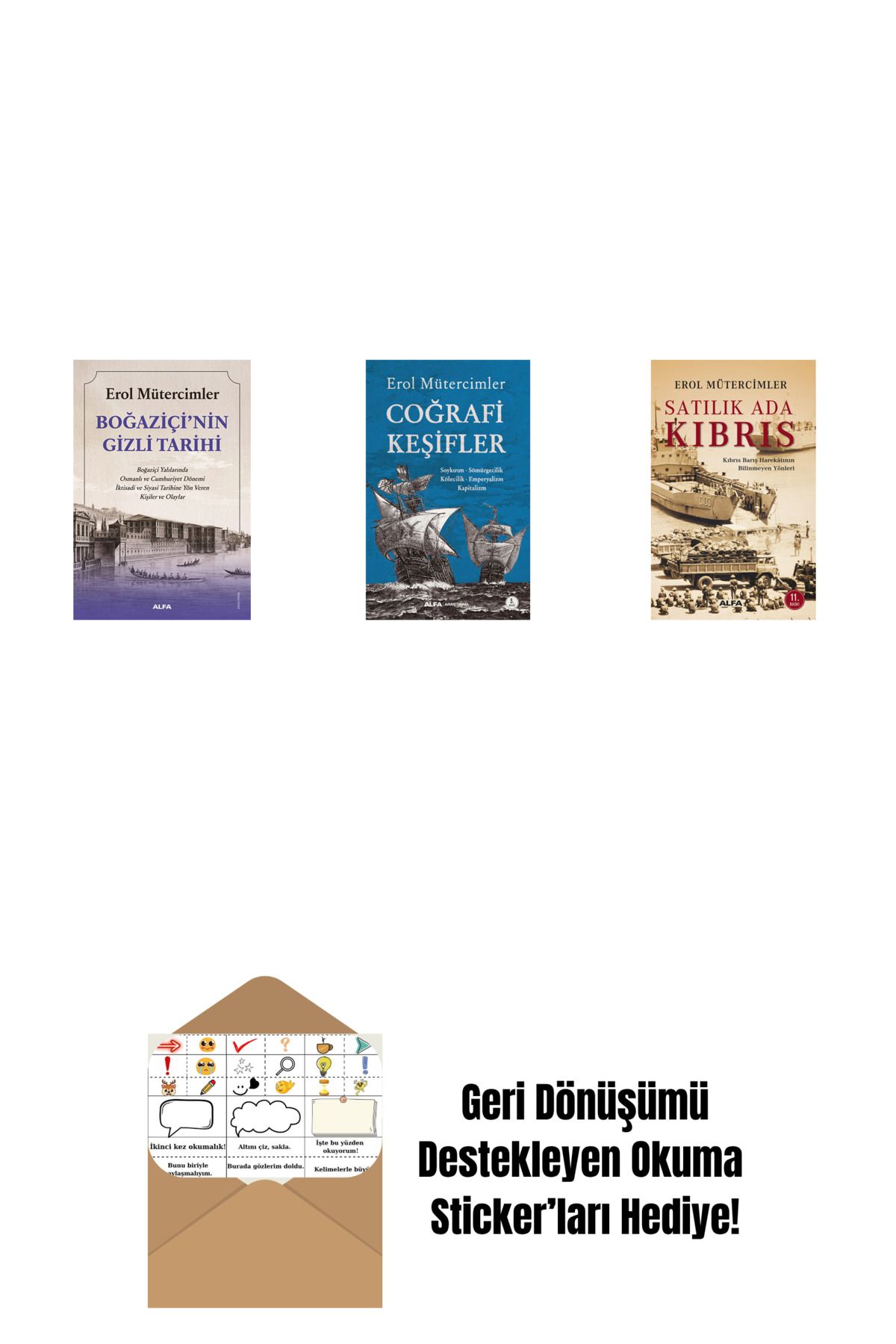Alfa Yayınları Boğaziçi’nin Gizli Tarihi + Coğrafi Keşifler + Satılık Ada Kıbrıs + Okuma Sticker'ları