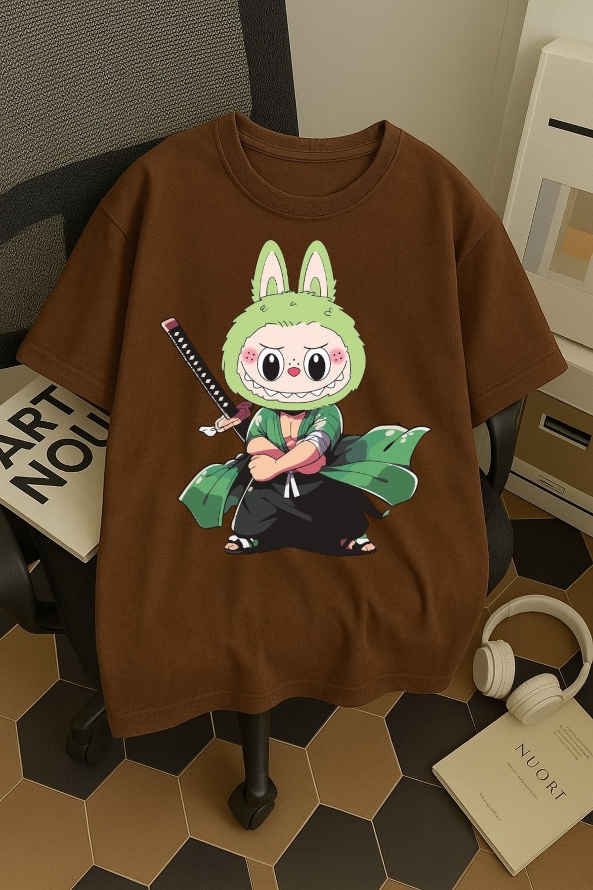 SOHR Unisex Erkek/Kadın Zoro Labubu Renkli Baskılı Oversize Pamuklu T-Shirt