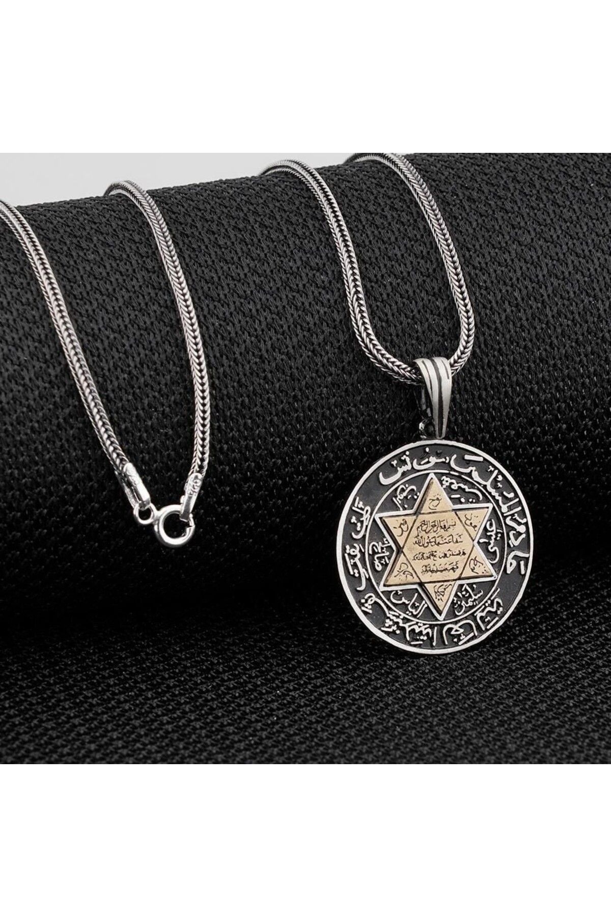 shop Süleyman Mührü Kalın Zincirli Özel Tasarım 925 Ayar Gümüş Erkek Kolye