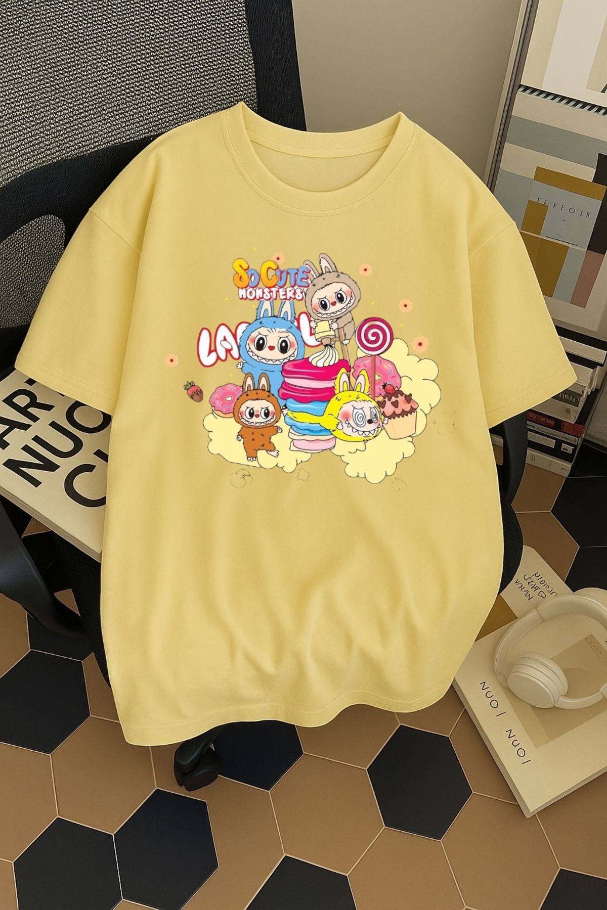 SOHR Unisex Erkek/Kadın Labubu So Cute Renkli Baskılı Oversize Pamuklu T-Shirt