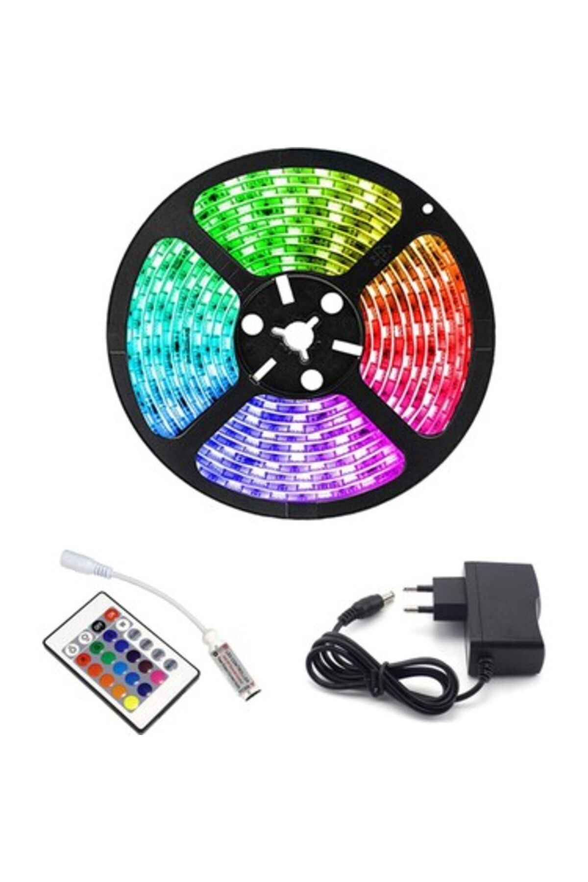 Bestech Rgb Şerit 5 Metre 16 Renkli Kumandalı Adaptörlü Çift Taraflı Bant