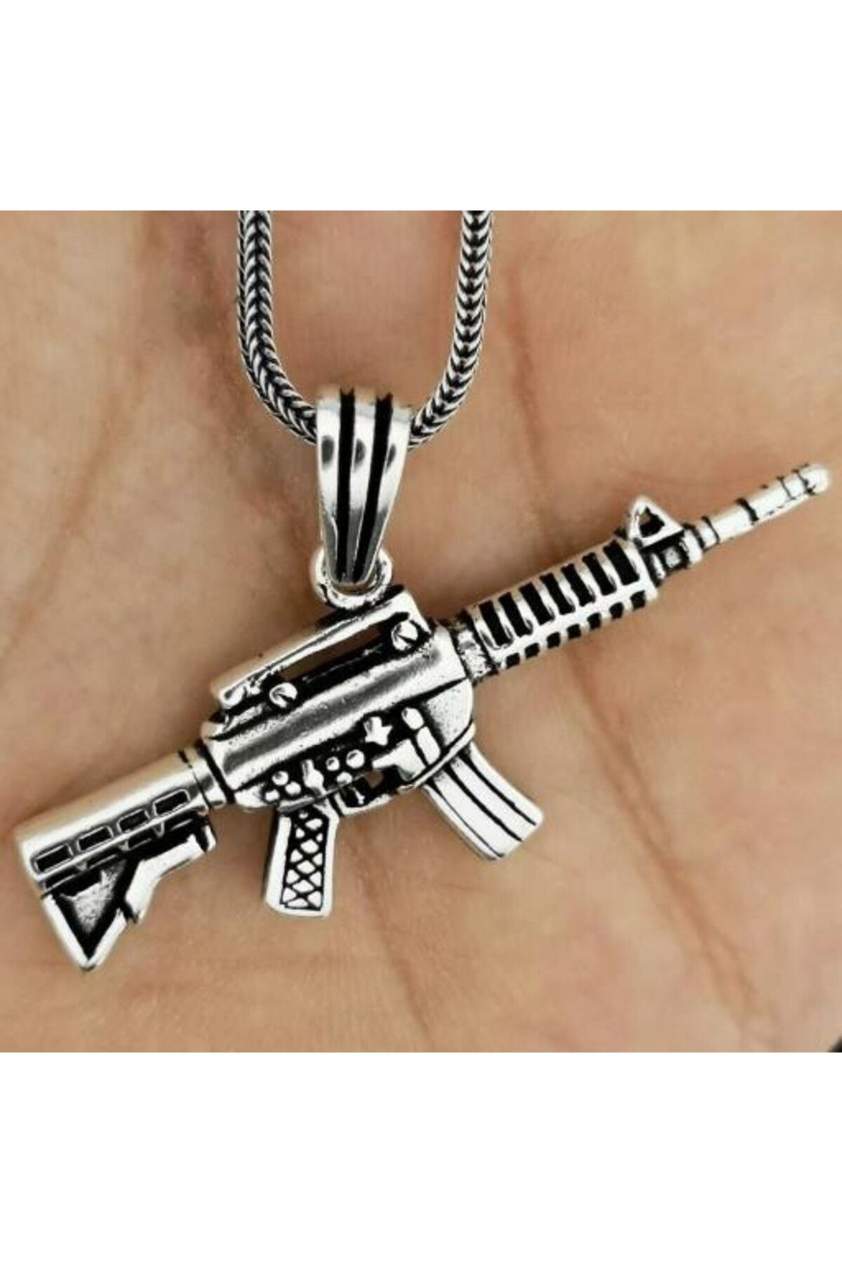 shop Tüfek Tasarımlı 925 Ayar Gümüş Erkek Kolye