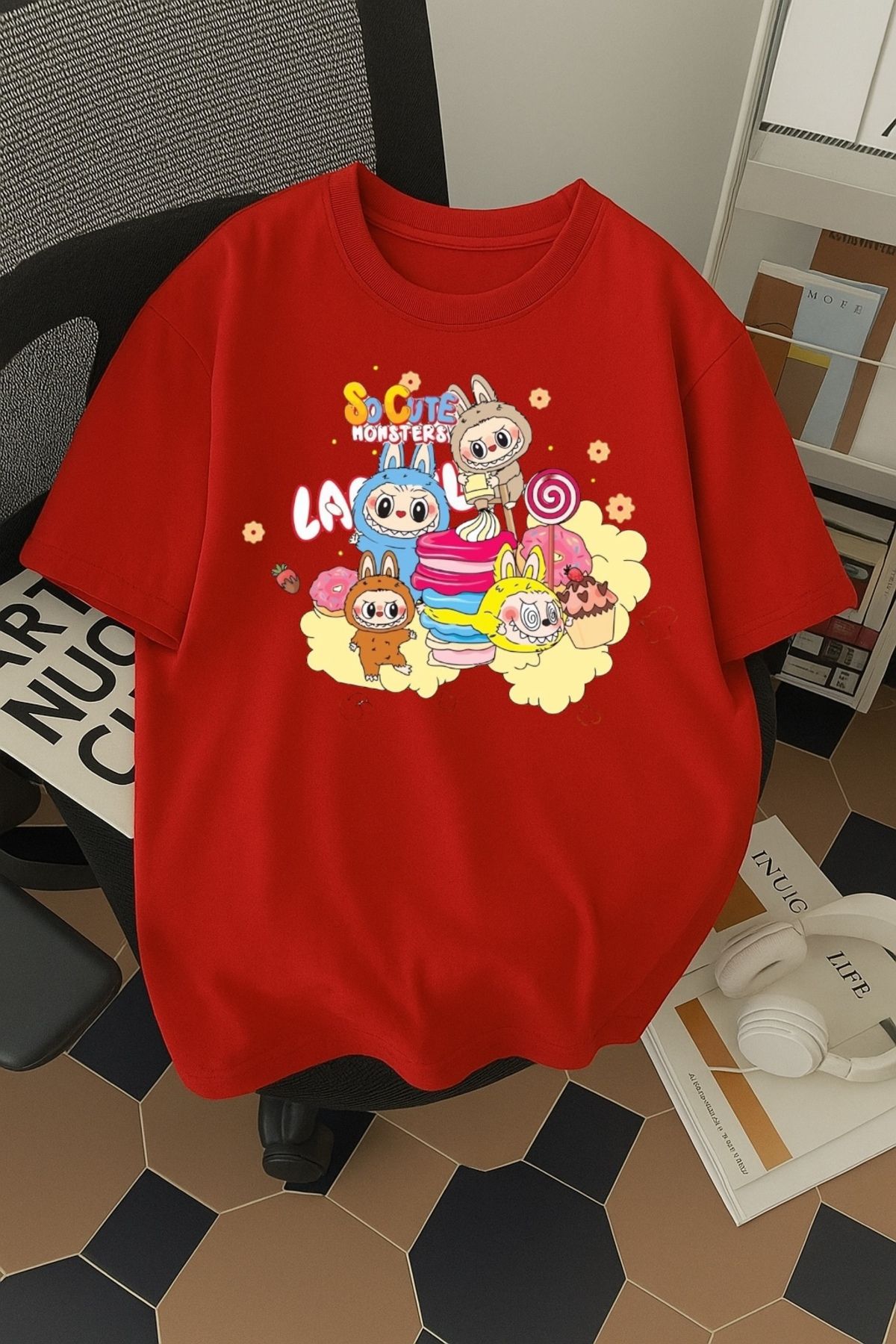SOHR Unisex Erkek/Kadın Labubu So Cute Renkli Baskılı Oversize Pamuklu T-Shirt