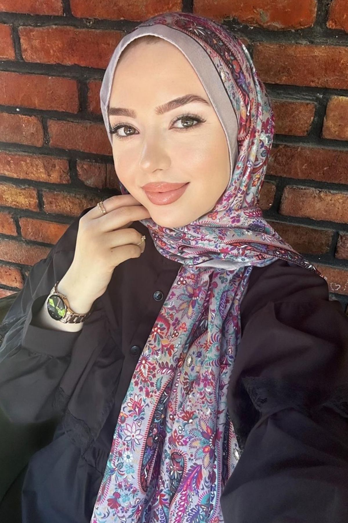 Modaselvim Renkli Desenli Soft Şal Serisi 703ART1138 Gri