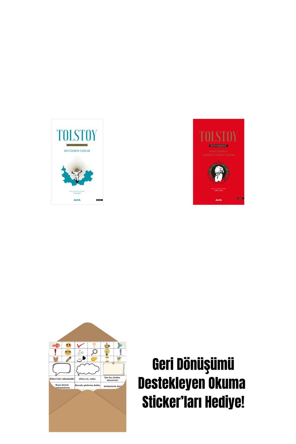 Alfa Yayınları Tolstoy Bütün Eserleri 18 + Tolstoy Bütün Eserleri 15 (Ciltli) + Okuma Sticker'ları