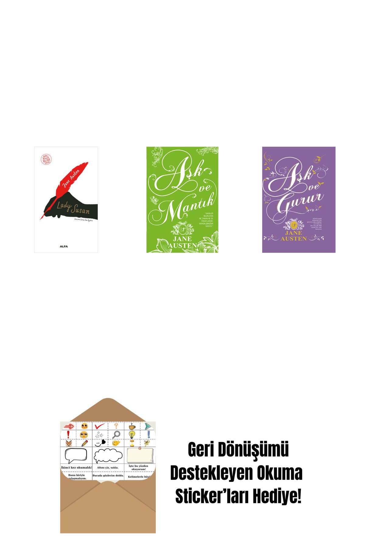 Alfa Yayınları Lady Susan + Aşk ve Mantık (Ciltli) + Aşk ve Gurur (Ciltli) + Okuma Sticker'ları