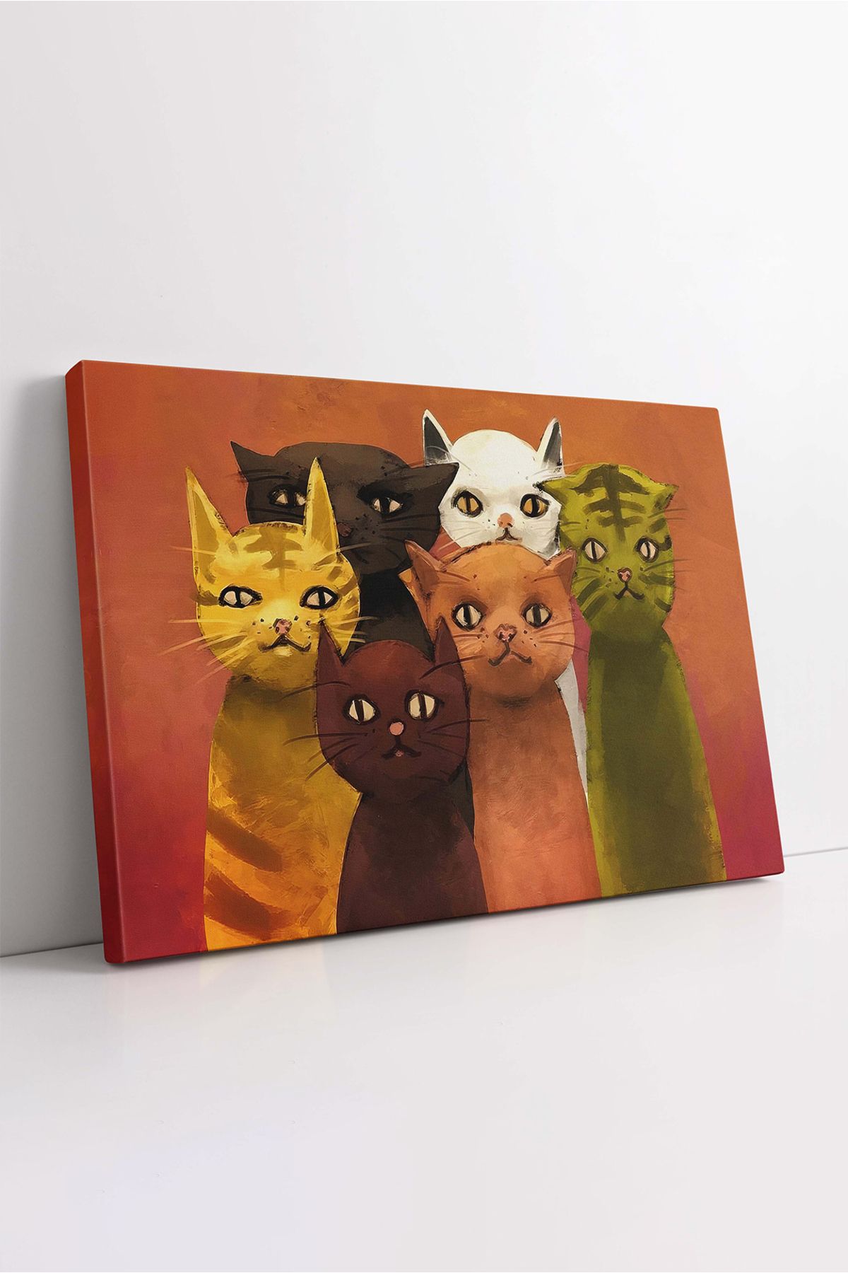 KOSS Dijital Kedi Dekoratif Kanvas Tablo, Tekir Kedi Tablo, Hayvanlar Alemi Kanvas, Turuncu Kediler Tablo