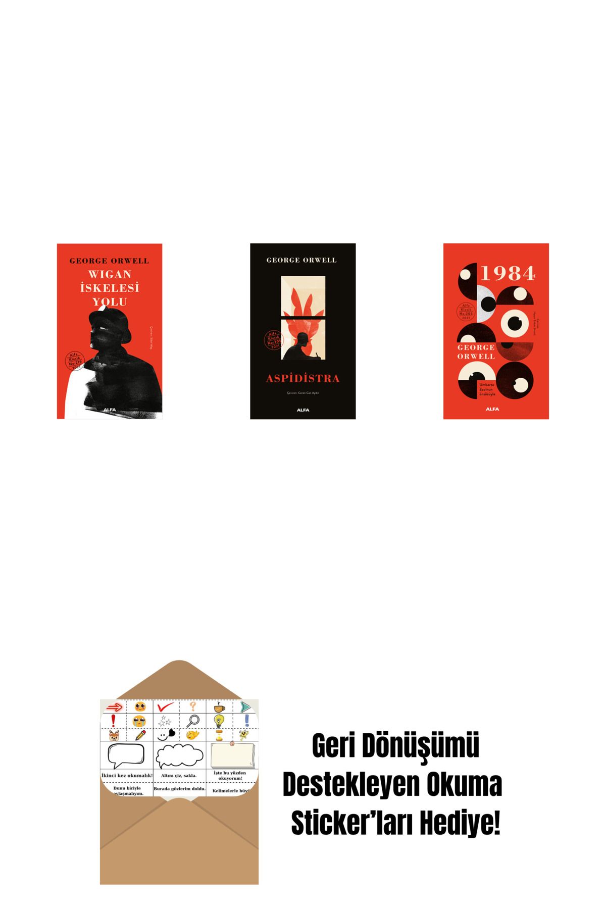 Alfa Yayınları Wigan İskelesi Yolu (Ciltli) + Aspidistra (Ciltli) + 1984 (Ciltli) + Okuma Sticker'ları