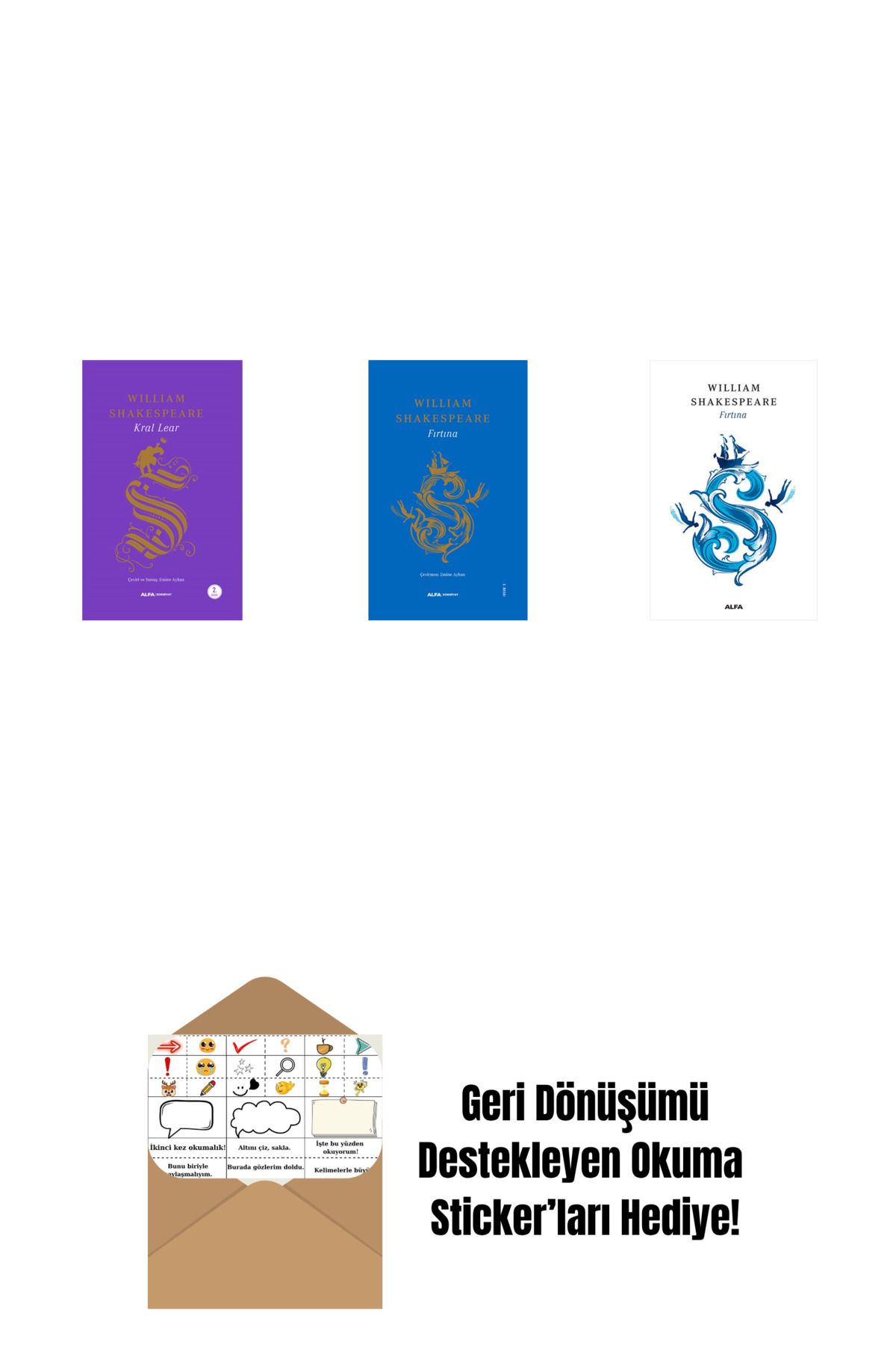 Alfa Yayınları Kral Lear (Ciltli) + Fırtına (Ciltli) + Bir Yazdönümü Gecesi Rüyası + Okuma Sticker'ları