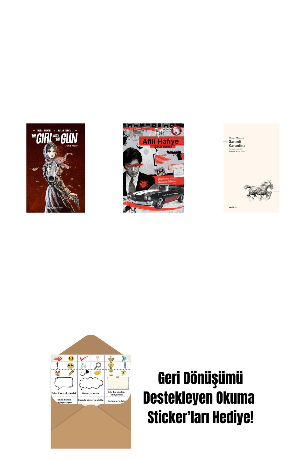 Alfa Yayınları The Girl With The Gun + Afili Hafiye + Garanti Karantina + Okuma Sticker'ları