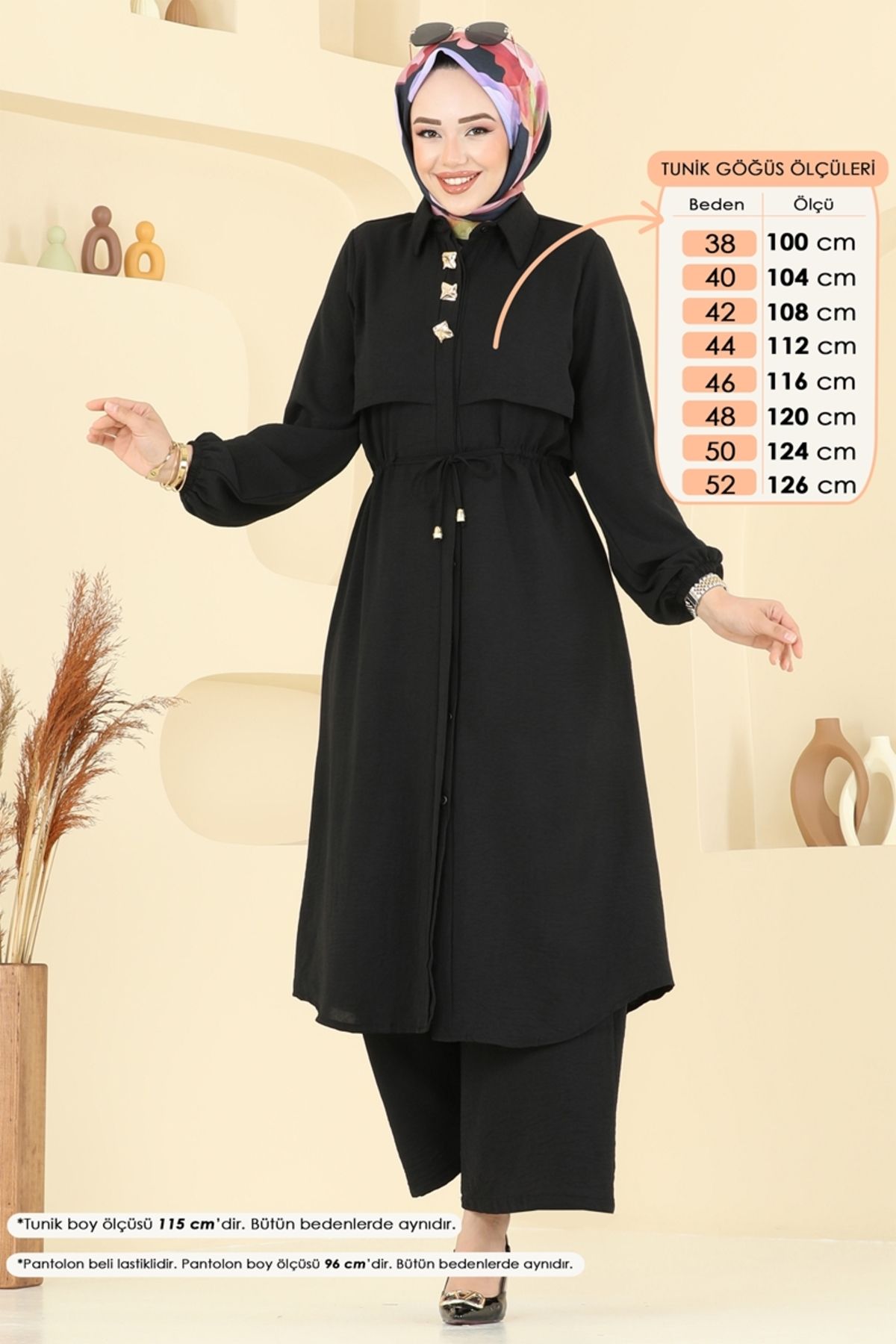 Modaselvim Elena Düğmeli Tesettür Takım 3112HBS856 Siyah