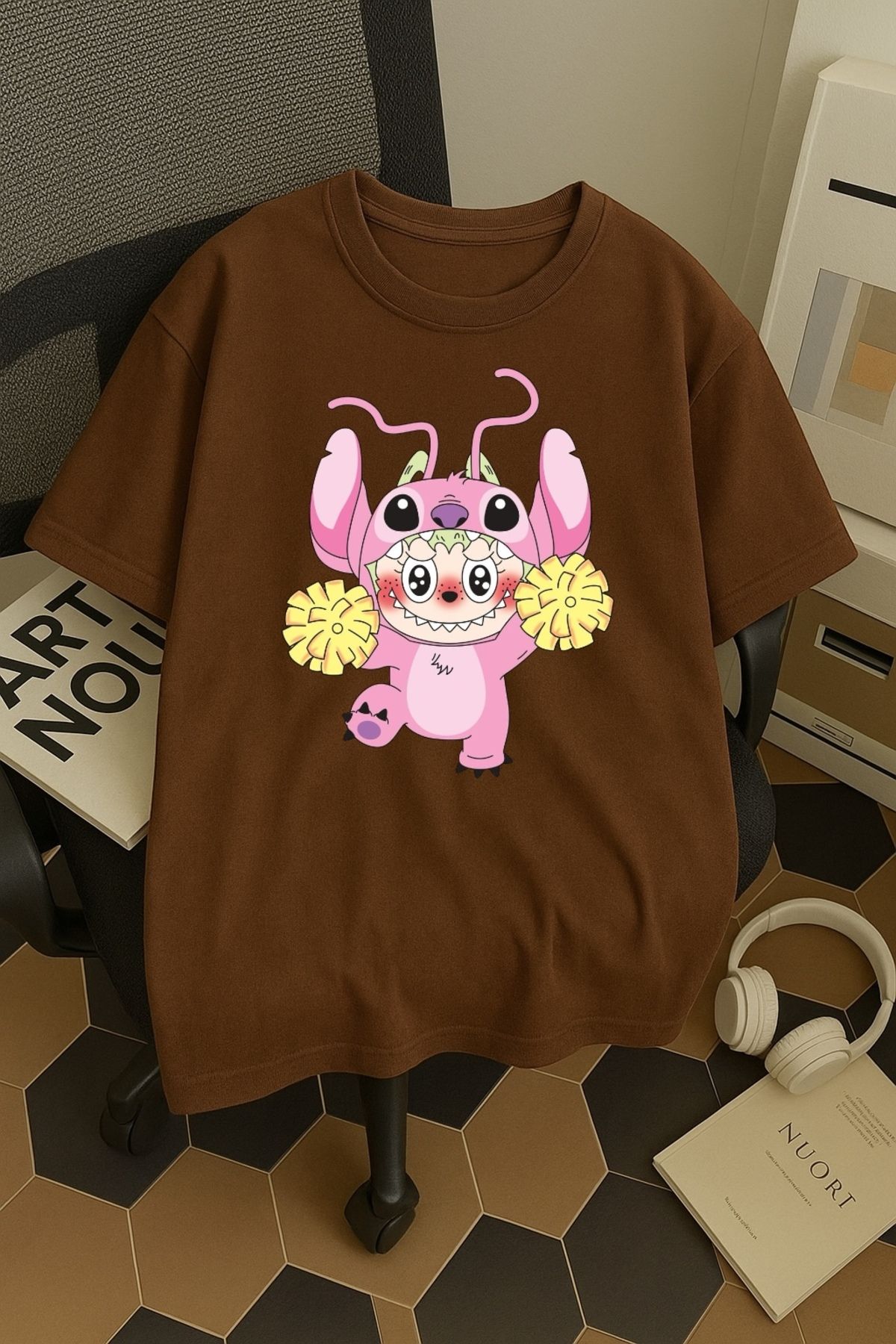 SOHR Unisex Erkek/Kadın Angel Labubu Renkli Baskılı Oversize Pamuklu T-Shirt