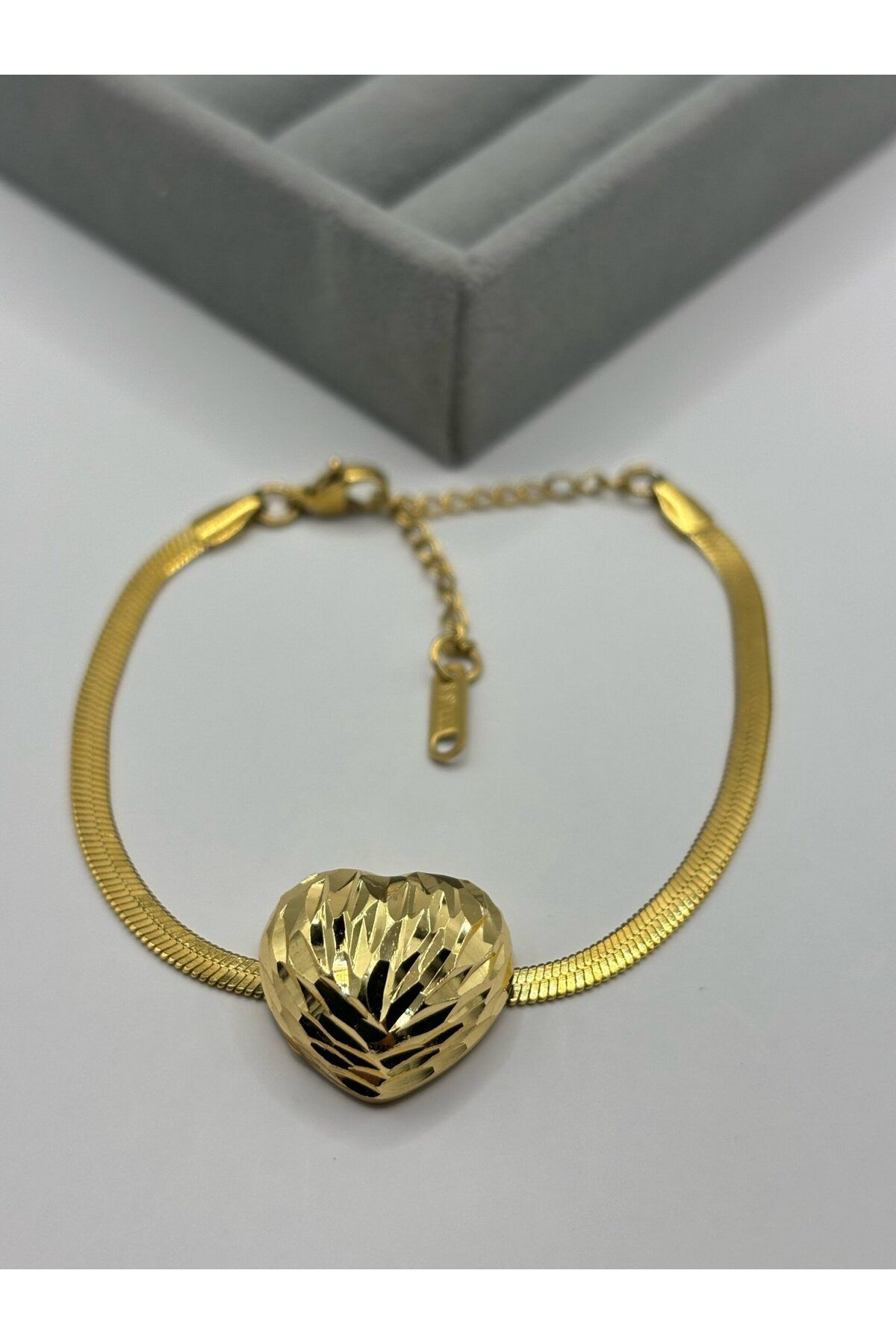 cheini Çelik Gold Kalp Bileklik