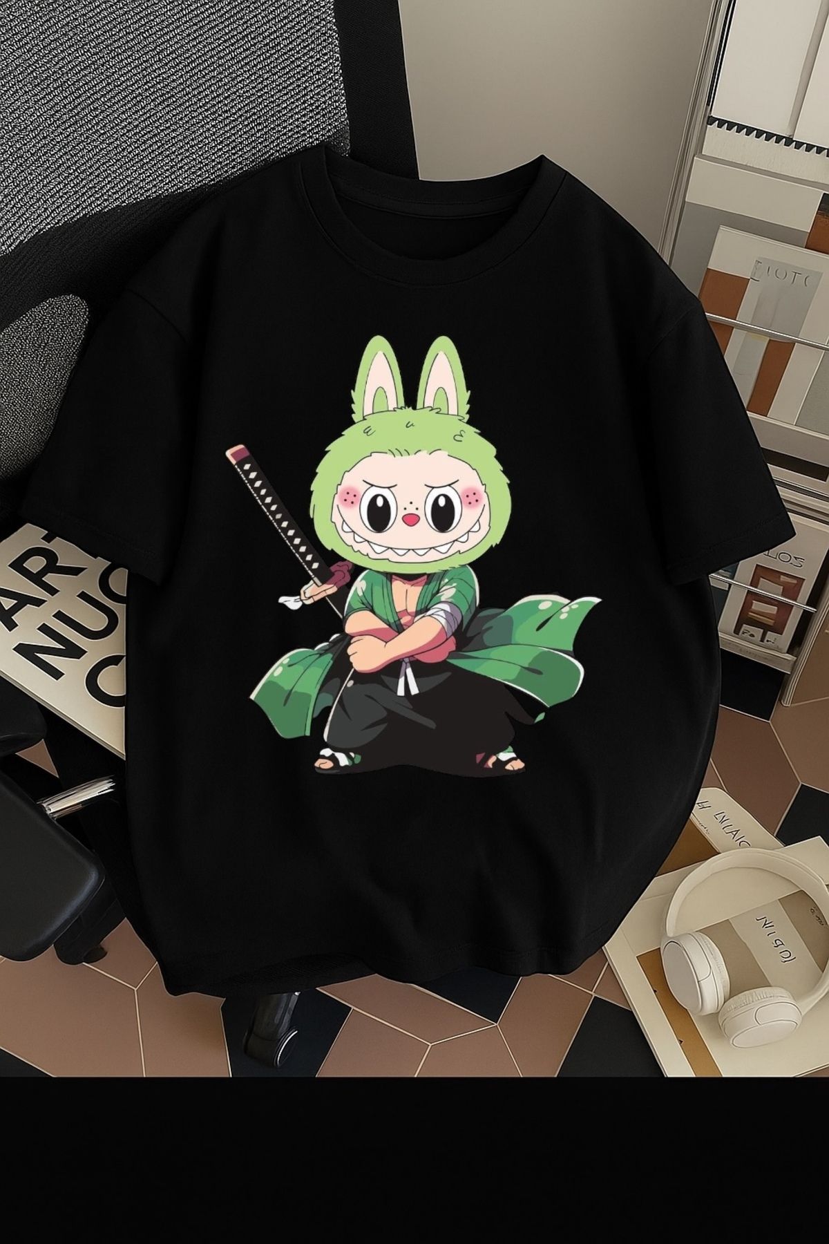 SOHR Unisex Erkek/Kadın Zoro Labubu Renkli Baskılı Oversize Pamuklu T-Shirt
