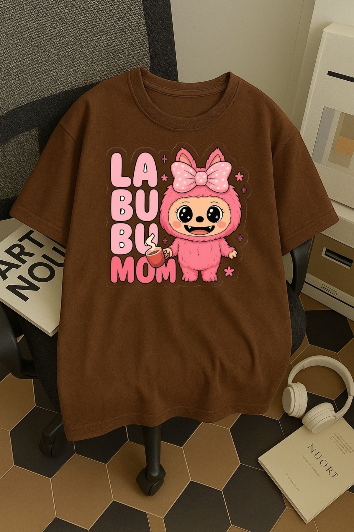 SOHR Unisex Erkek/Kadın Labubu Mom Renkli Baskılı Oversize Pamuklu T-Shirt