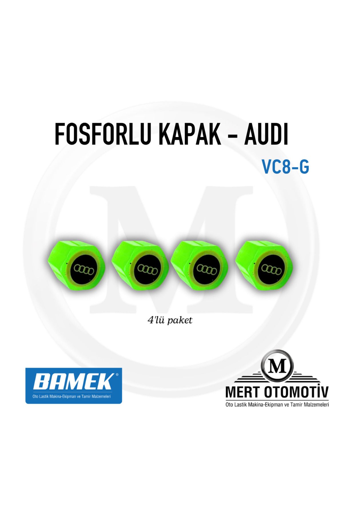 Bamek AUDI LOGOLU FOSFORLU KAPAK (4'lü Set)