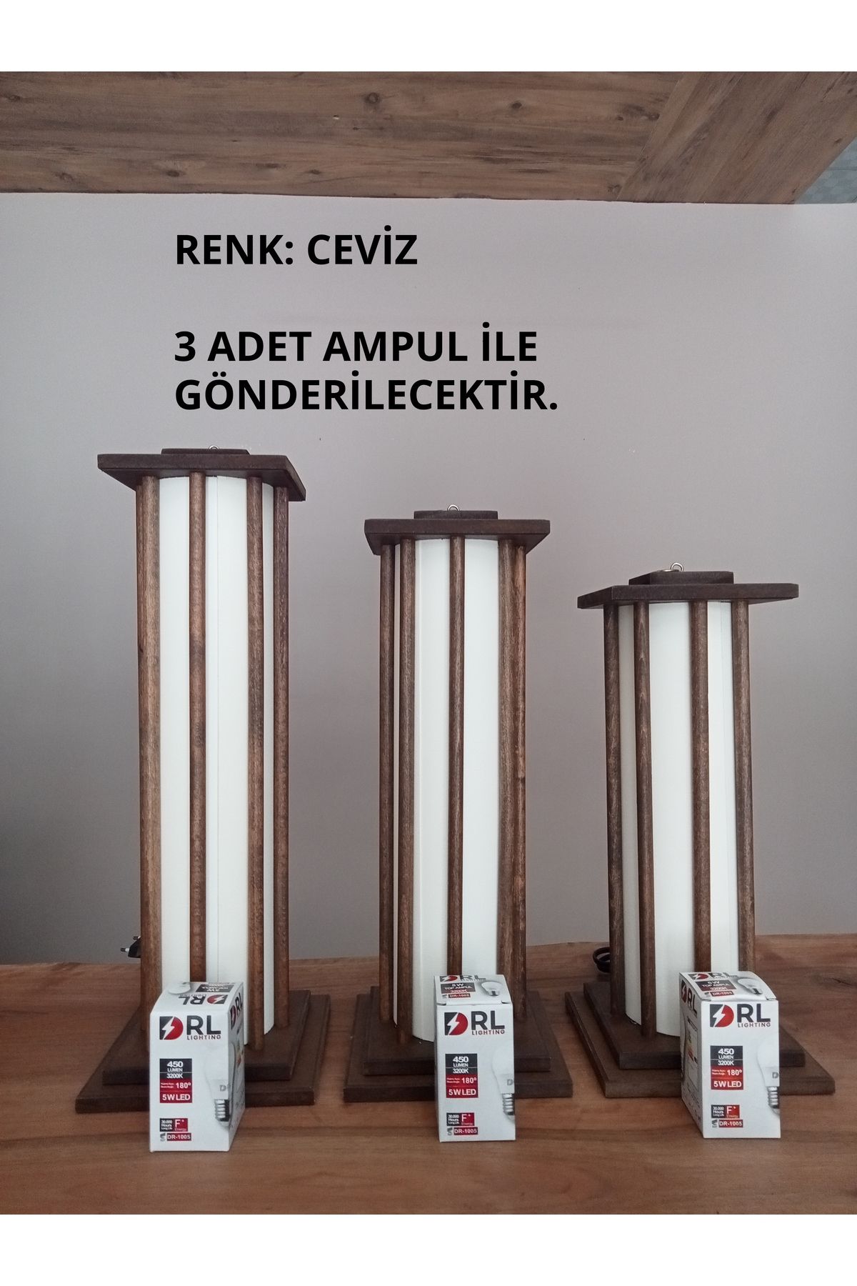Balsa Dekor 3`LÜ AHŞAP ABAJUR-FENER-CEVİZ