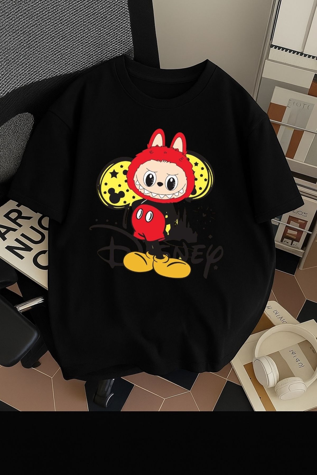 SOHR Unisex Erkek/Kadın Mickey Labubu Renkli Baskılı Oversize Pamuklu T-Shirt