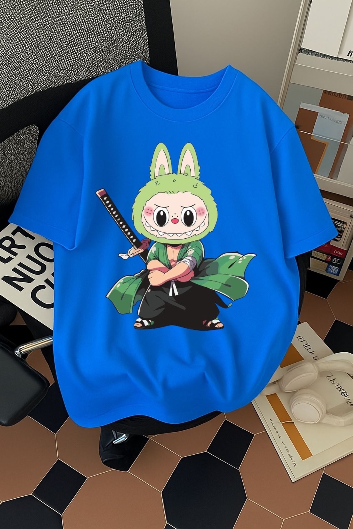 SOHR Unisex Erkek/Kadın Zoro Labubu Renkli Baskılı Oversize Pamuklu T-Shirt