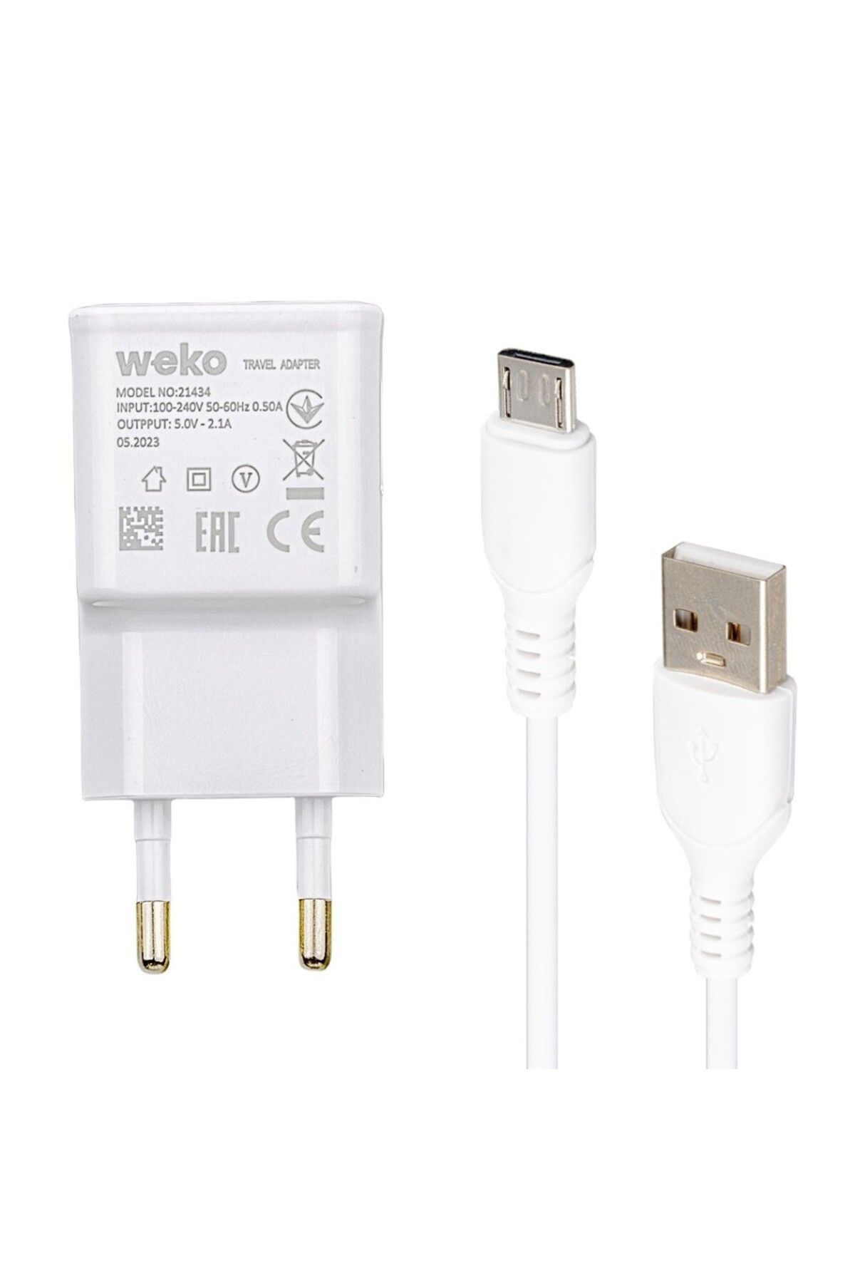 Aydoganticaret44 WK-21434 S6 2.1 AMPER ŞARJ BAŞLIK ADAPTÖRÜ + MICRO USB KABLO(NO:3) Beyaz