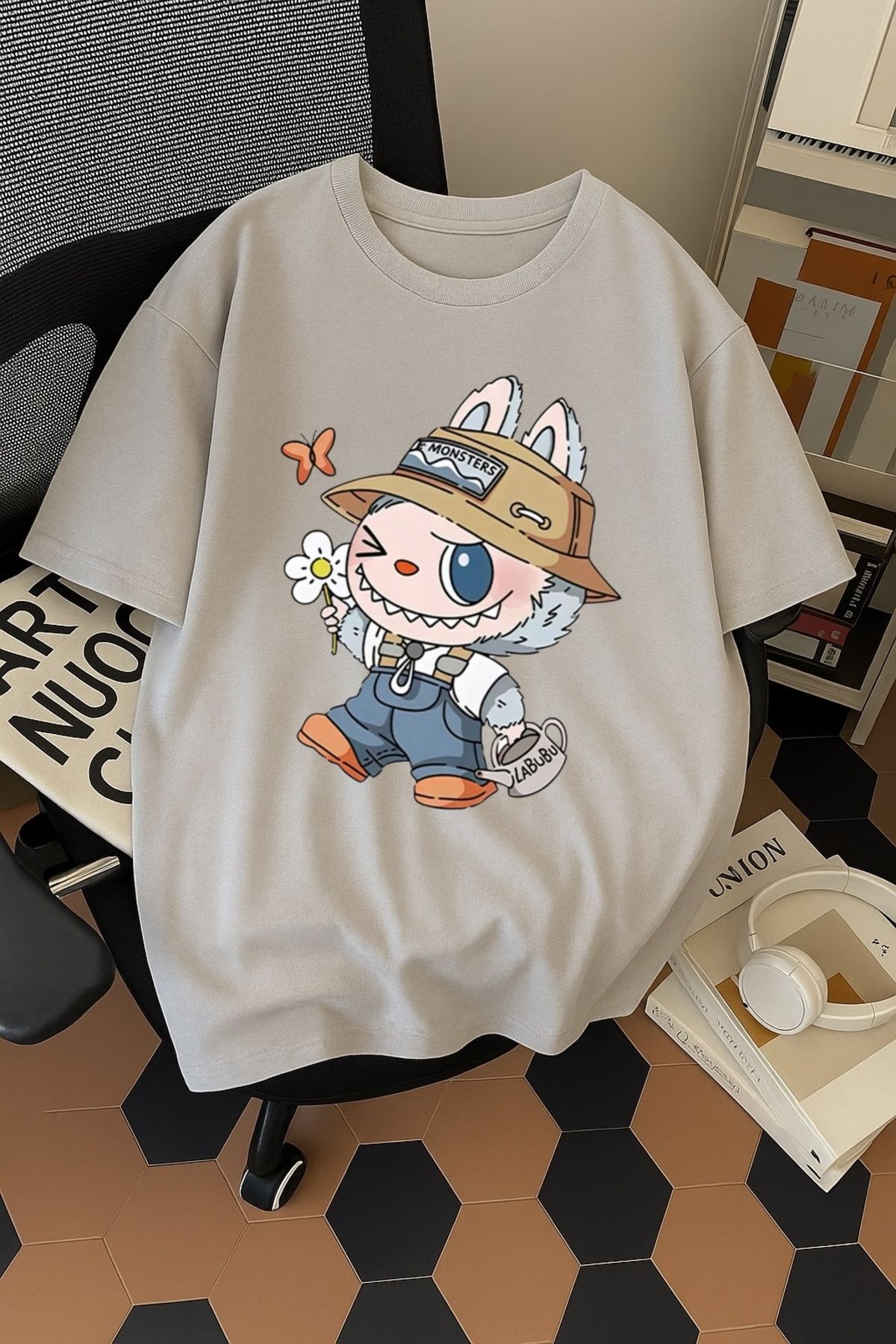 SOHR Unisex Erkek/Kadın Labubu Renkli Baskılı Oversize Pamuklu T-Shirt