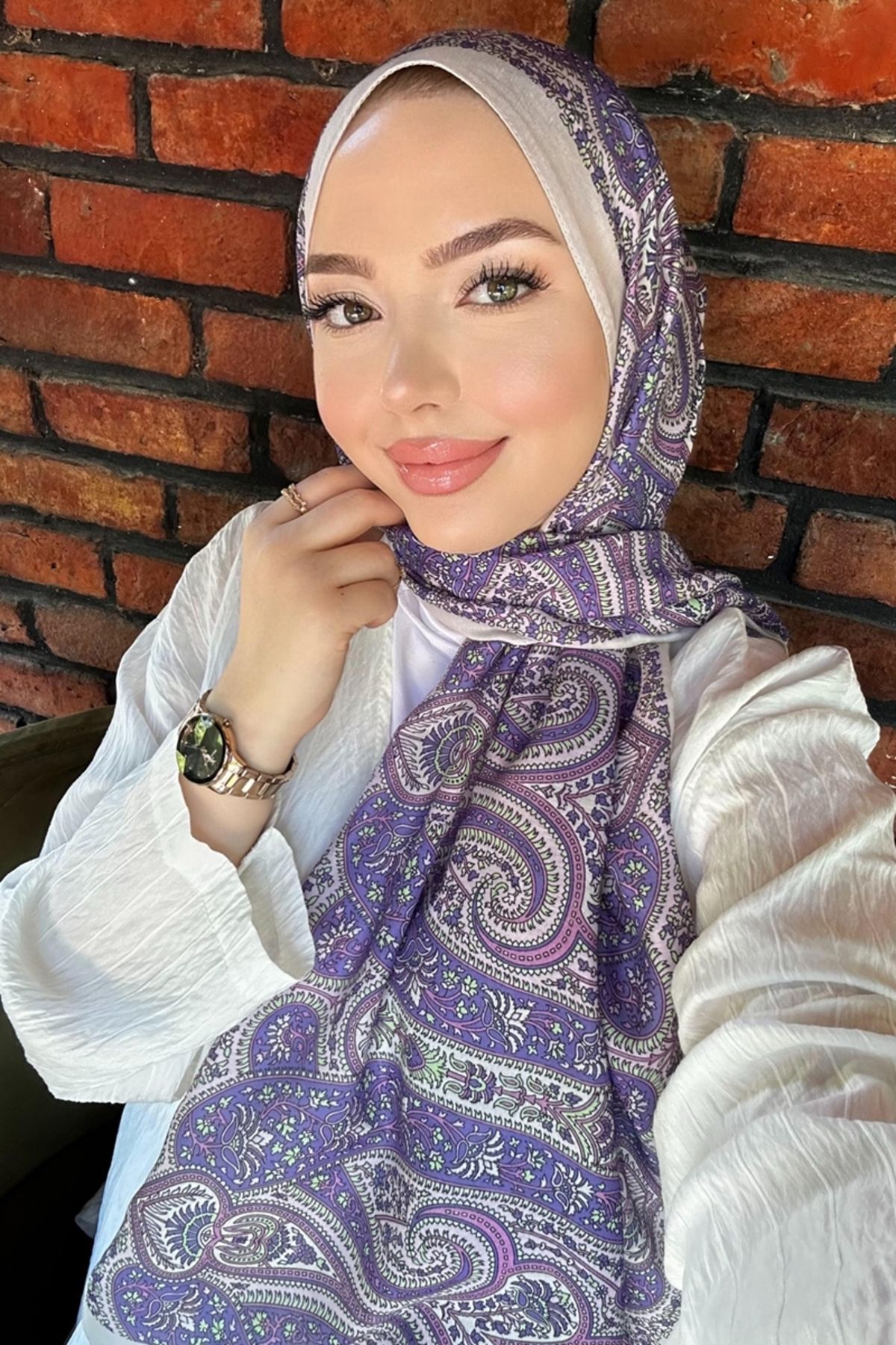 Modaselvim Retro Desenli Soft Şal Serisi 705ART1138 Taş
