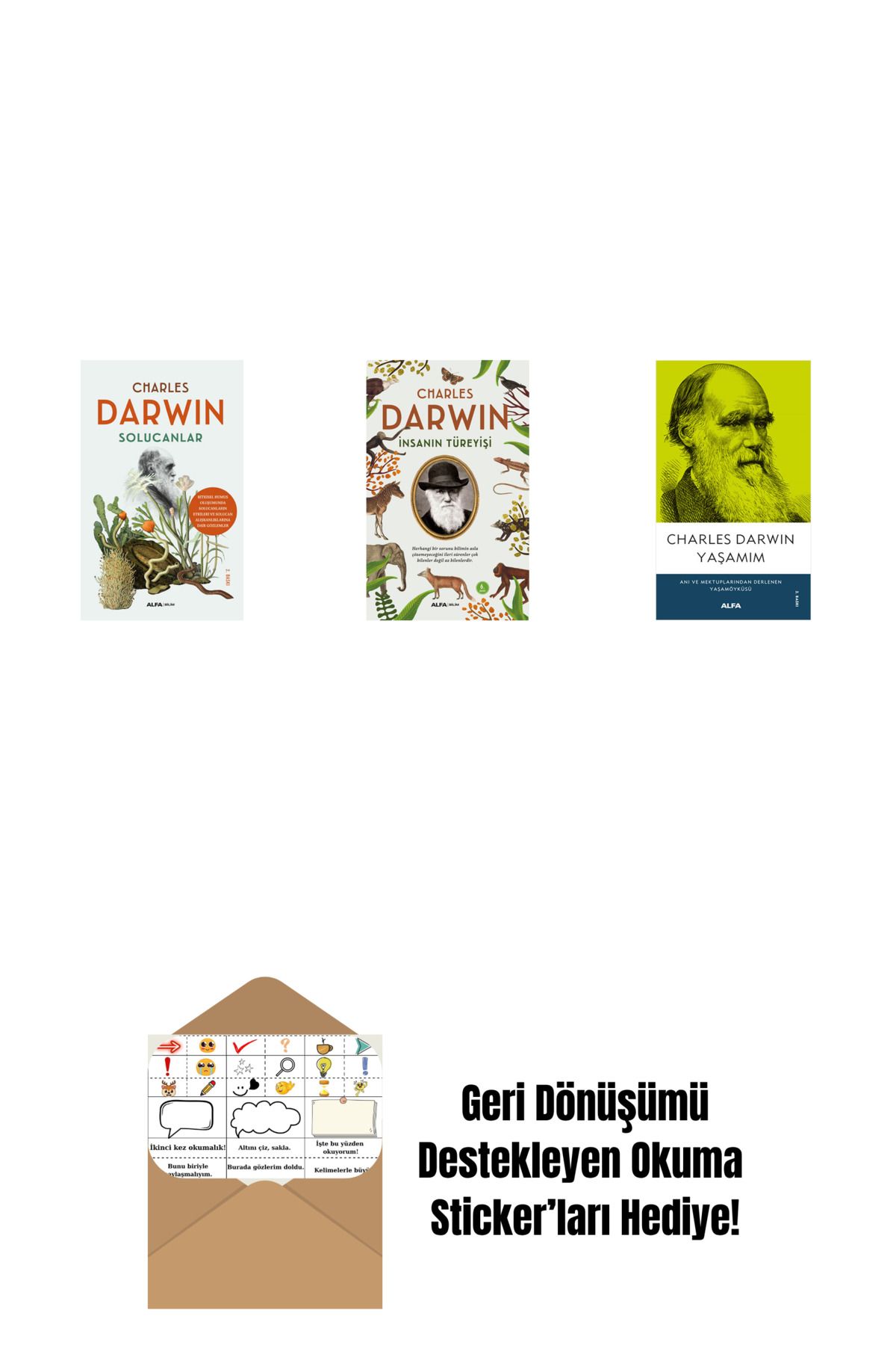 Alfa Yayınları Solucanlar + İnsanın Türeyişi + Yaşamım + Okuma Sticker'ları