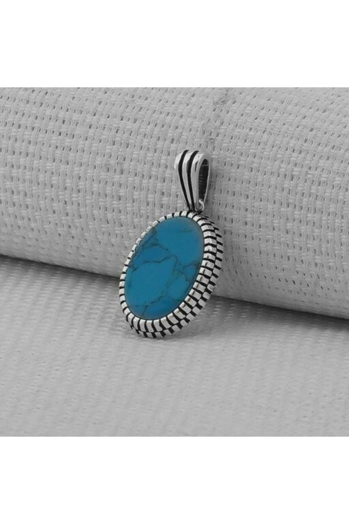 shop Turkuaz Taşlı Oval 925 Ayar Gümüş Erkek Kolye Ucu