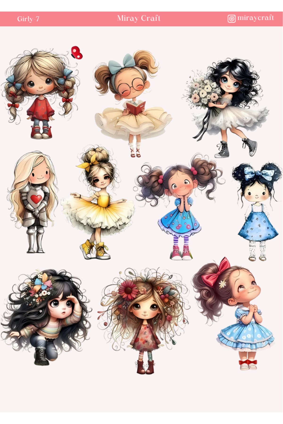 MirayDesign 1 Adet Girl Temalı Anime İllüstrasyon Sticker (12x17 cm) Bullet Journal, Scrapbook, Ajanda İçin