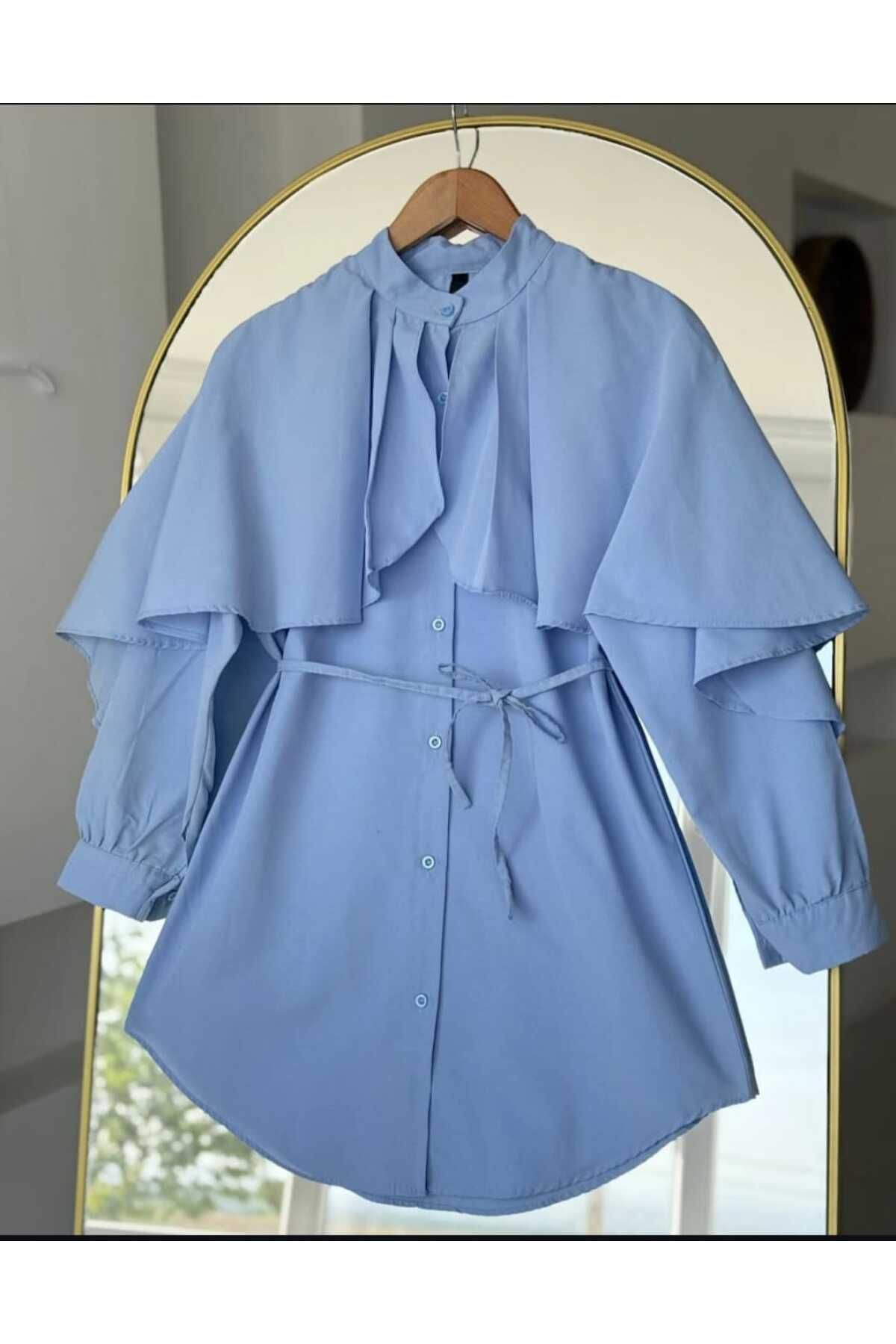 MODA Pelerinli Kuşak Detaylı Gömlek