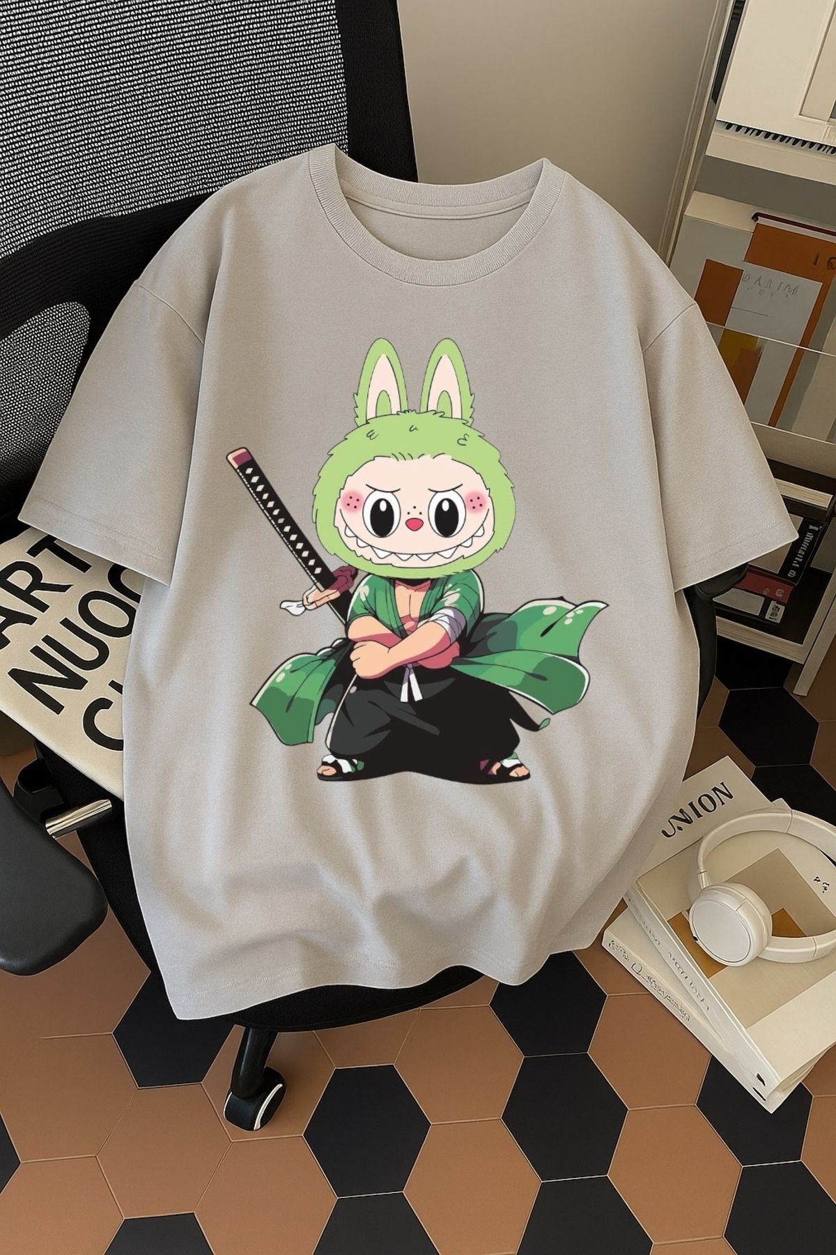 SOHR Unisex Erkek/Kadın Zoro Labubu Renkli Baskılı Oversize Pamuklu T-Shirt
