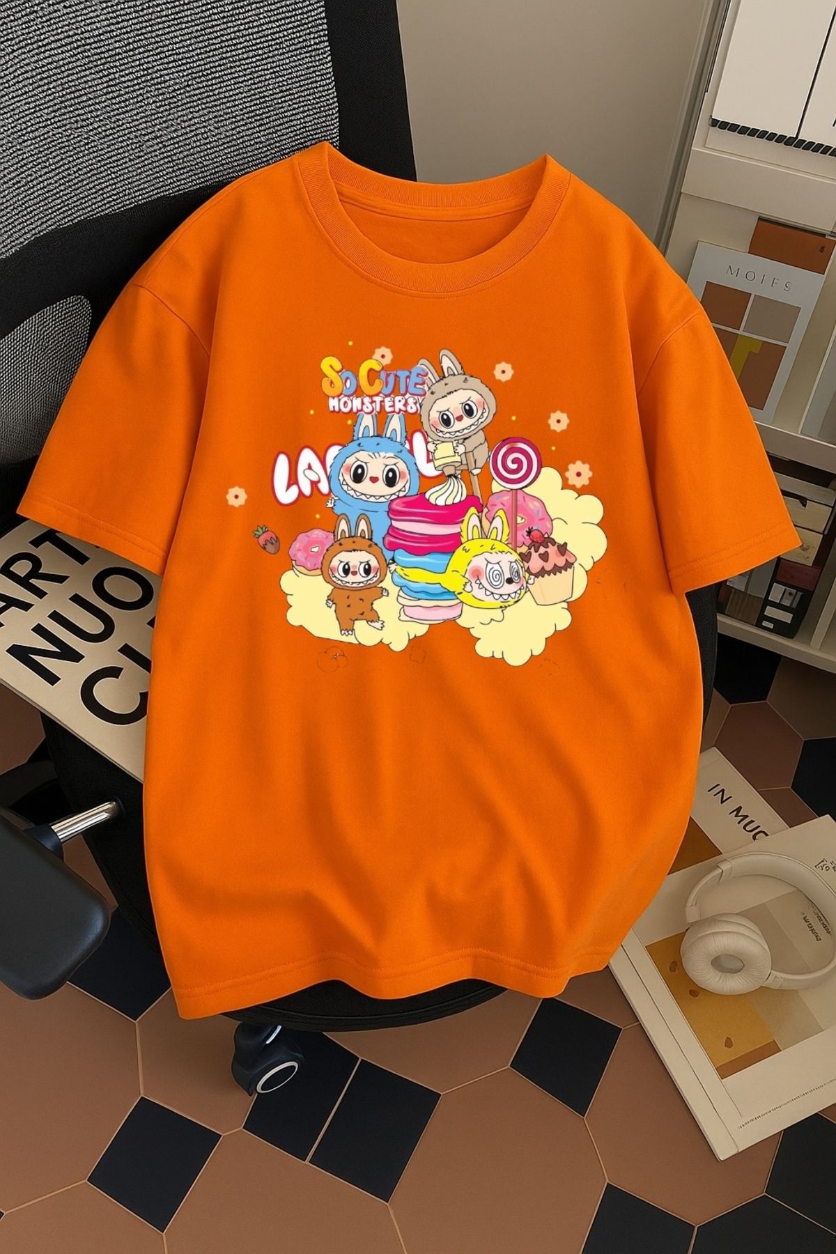 SOHR Unisex Erkek/Kadın Labubu So Cute Renkli Baskılı Oversize Pamuklu T-Shirt